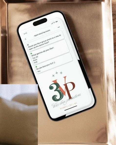 Our wedding planning app takes the stress out of planning your wedding.  We help you create your personlized timeline and even give you suggestions on music for every moment of your wedding day!  Call or text 3VP and DJ Chris today @ 804-334-1991 or 