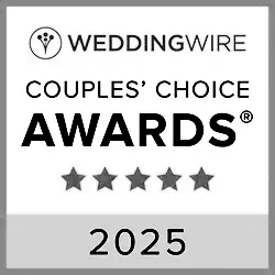 WeddingWire Couples' Choice Awards 2025 logo with five stars.