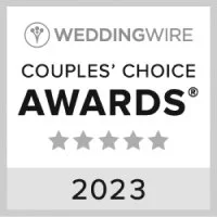 WeddingWire Couples' Choice Awards 2023 badge with five stars.