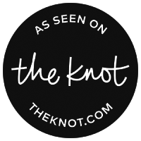 Black circular logo with white text that reads 'AS SEEN ON THE KNOT THEKNOT.COM'