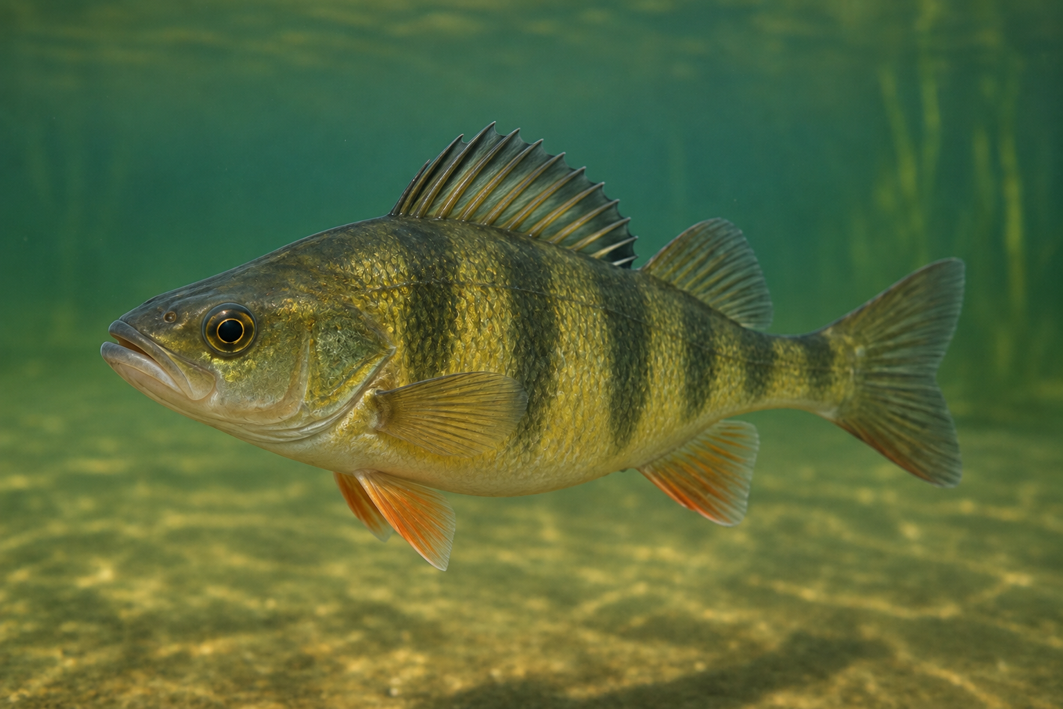 Perch swimming underwater