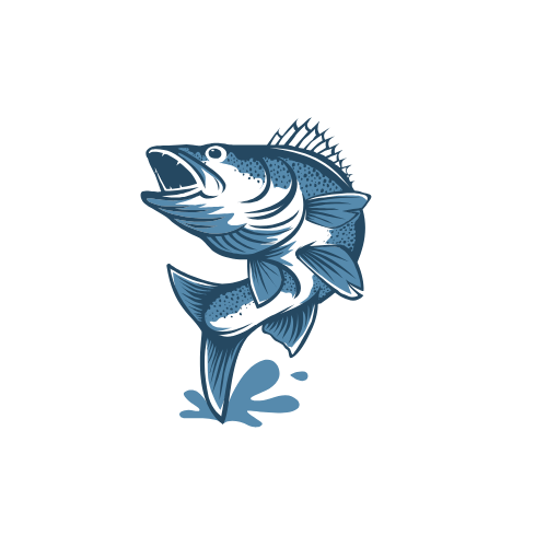 Logo icon of a blue and grey walleye