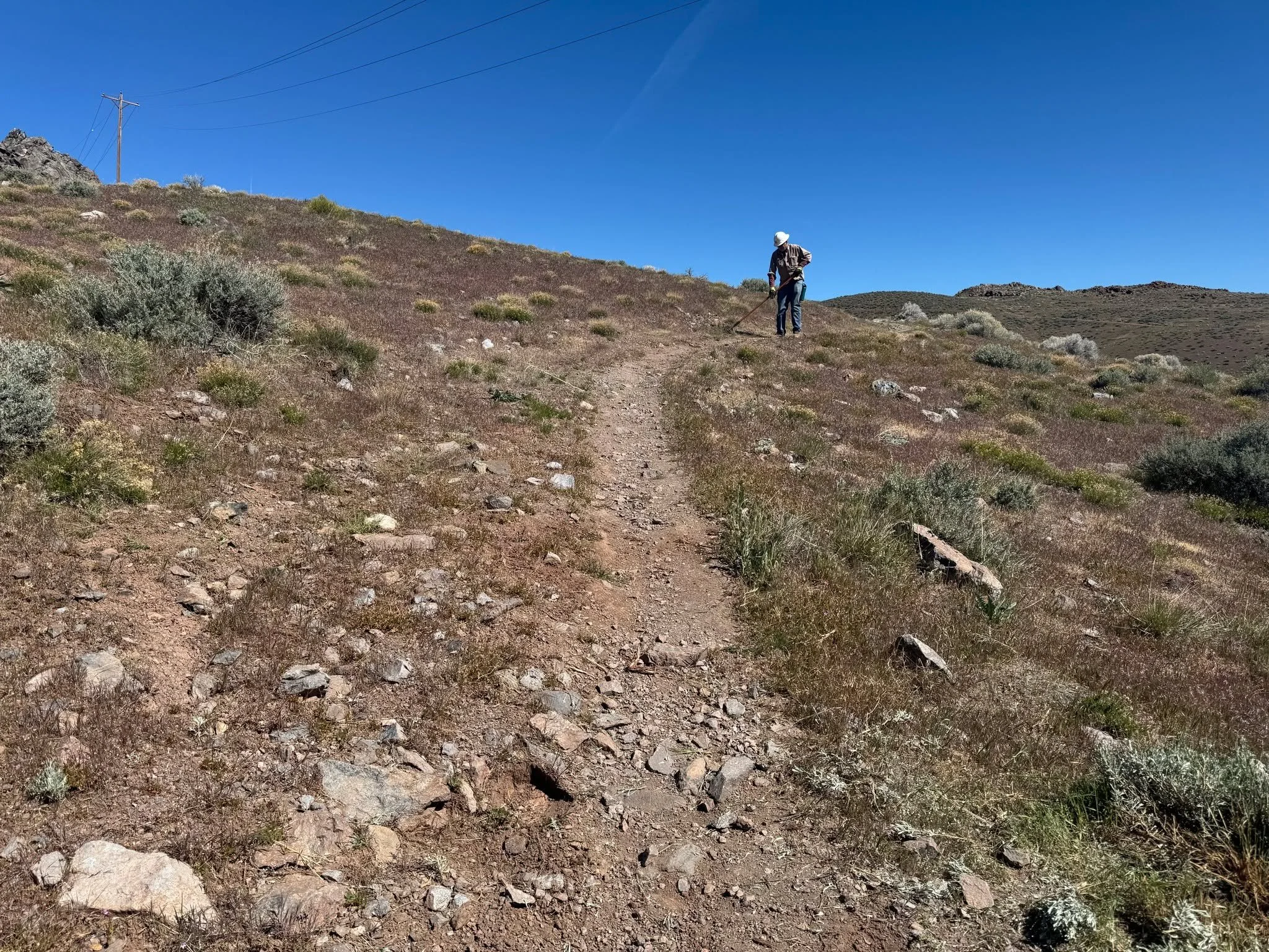 Had an Amy of two Easter Trail Bunnies brushing and de-rocking the lower section of the P-Drop trail by the East Keystone Trailhead. The over grown vegetation was hiding a pretty nice trail tread and alignment, except for the poor corners. But Steve 