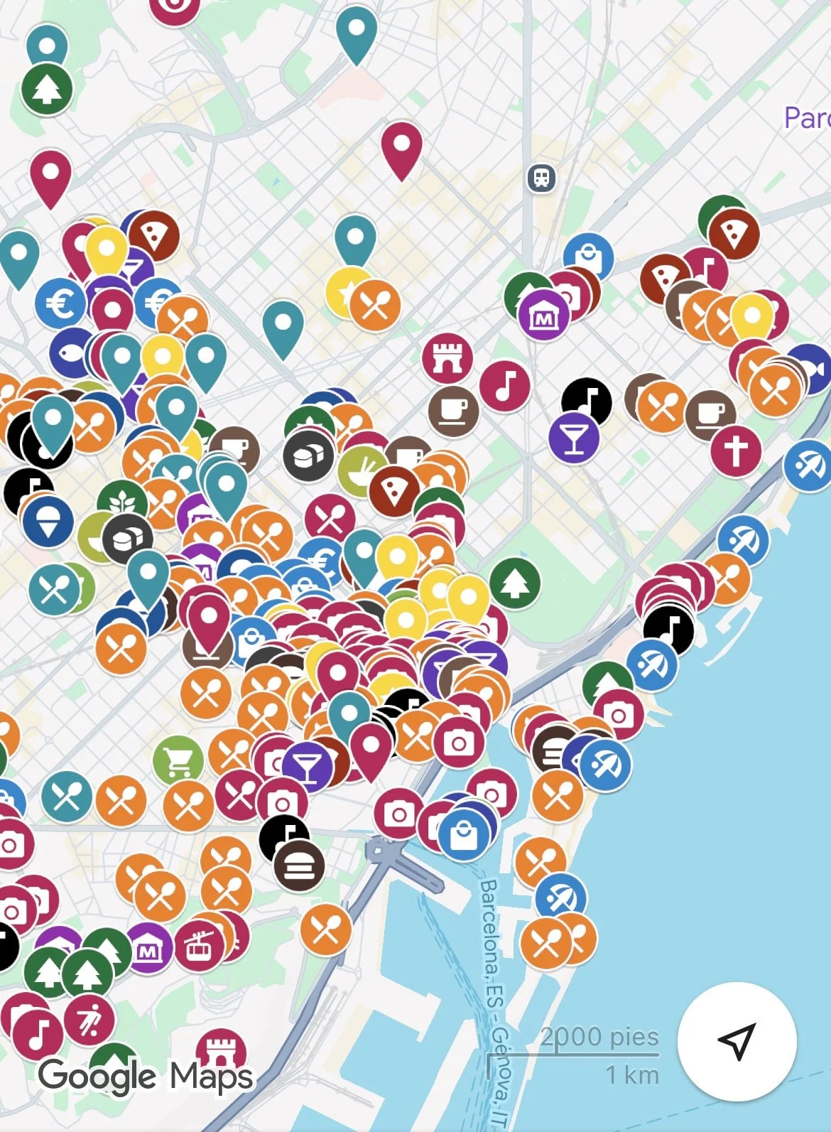 Mapa de Google Maps con pines de colores