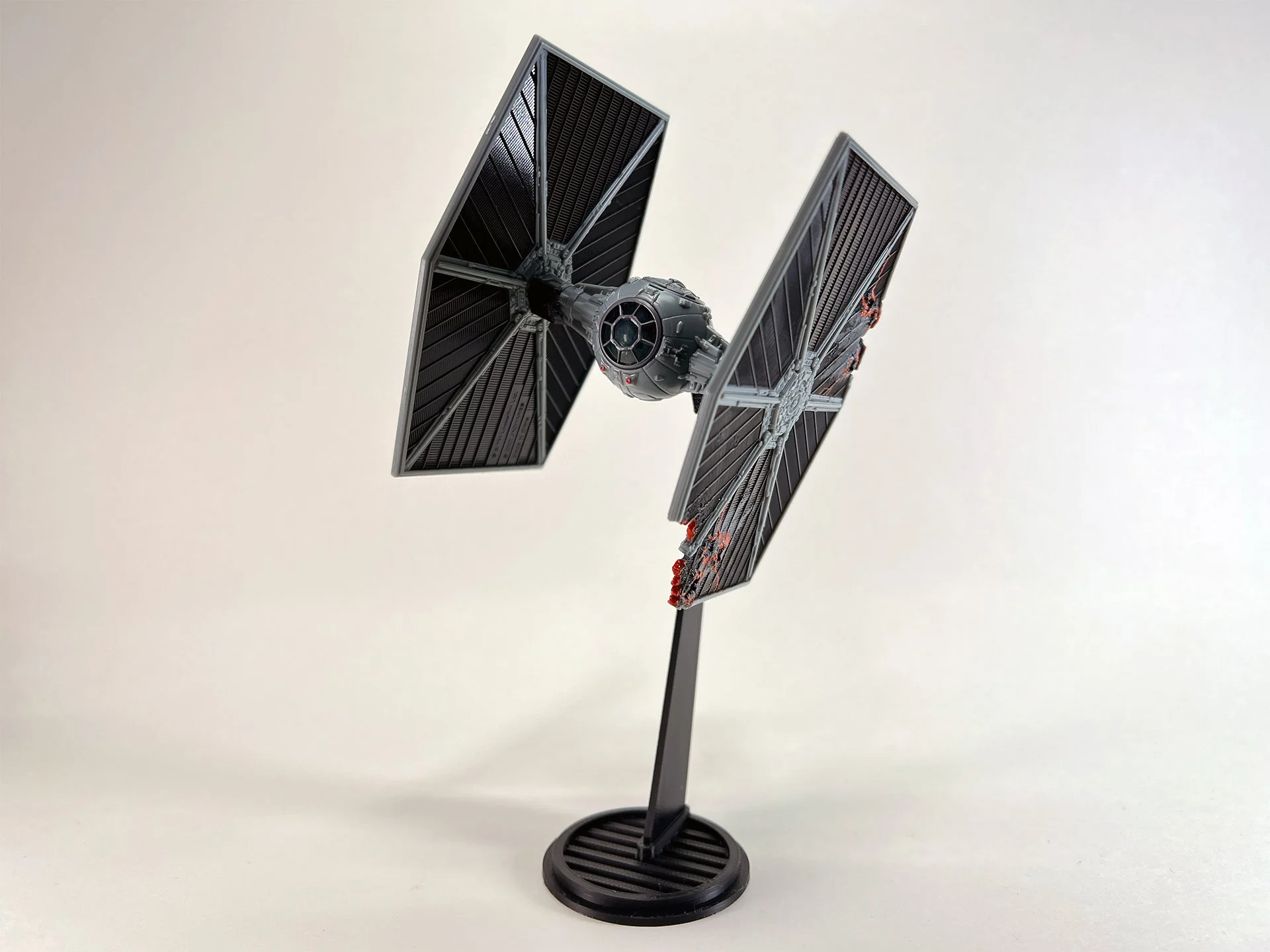 Micro Galaxy Squadron Tie Fighter Flight Stand (Closed Wings) stands against a plain white background.