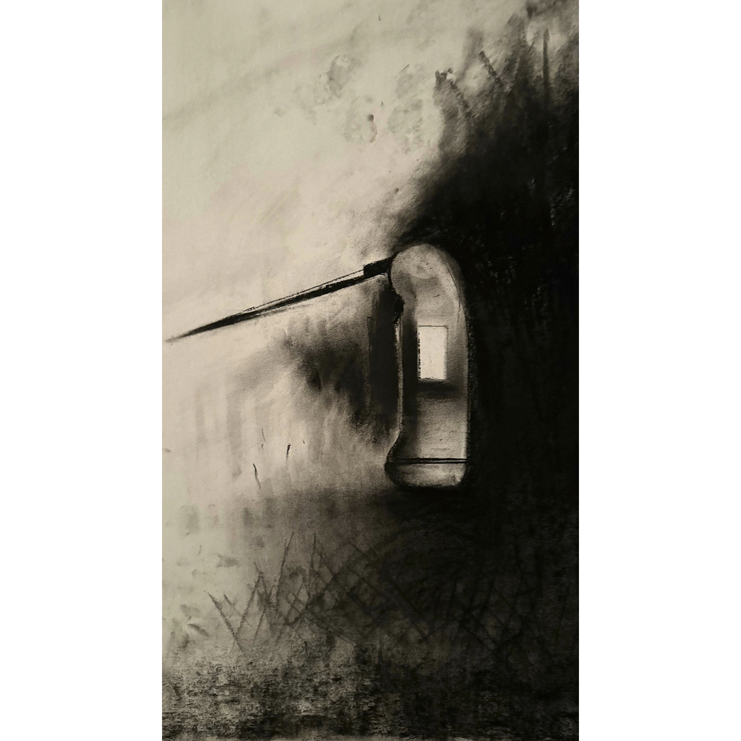 “Food Tools/Thermometer”, charcoal on paper, 2023, 22˝x15˝