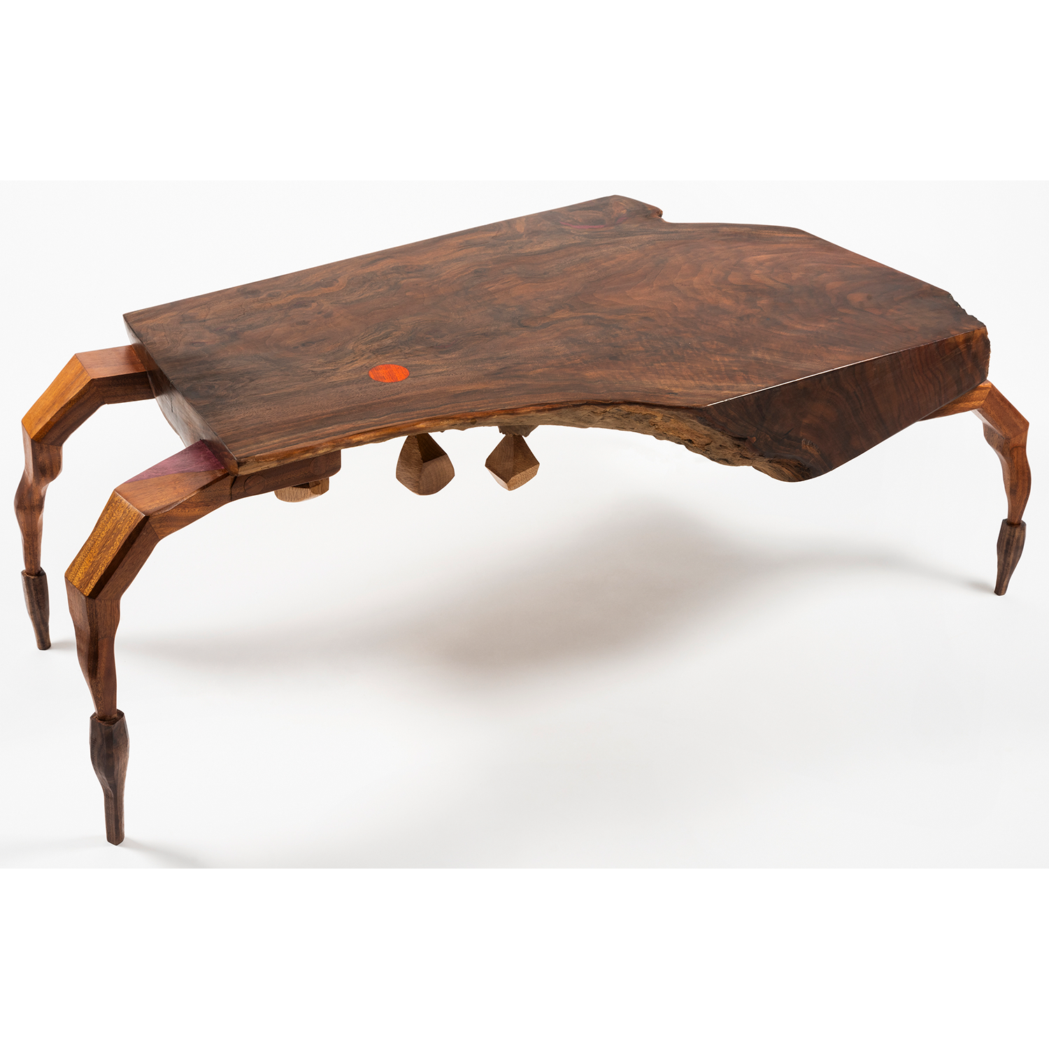 Beetle Table, walnut, padauk, and other mixed hardwoods, 2024, 24˝x18˝x36˝