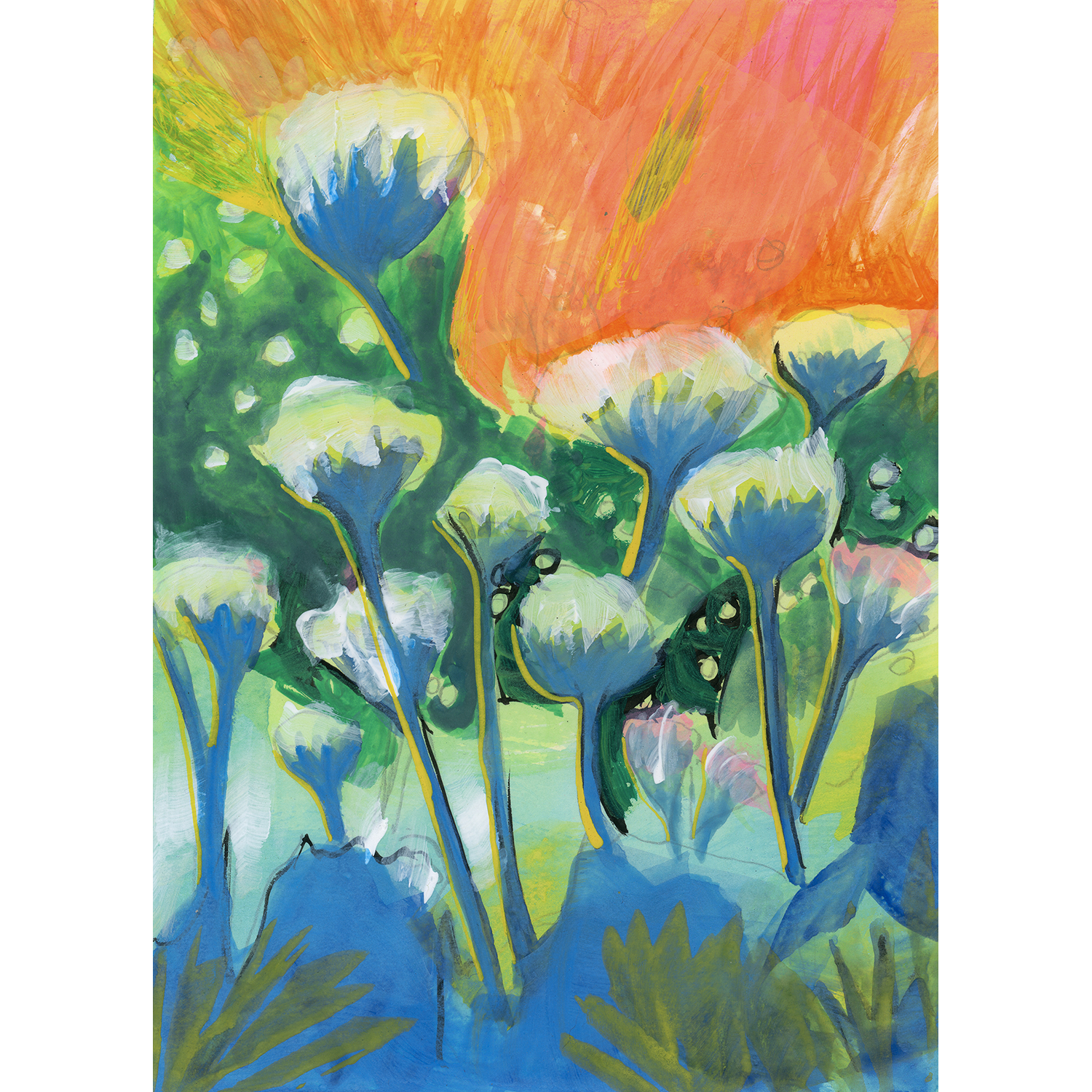 “Gouache Sketch #42”, gouache and India ink on paper, 2024, 7˝x5˝, 10˝x8˝ framed