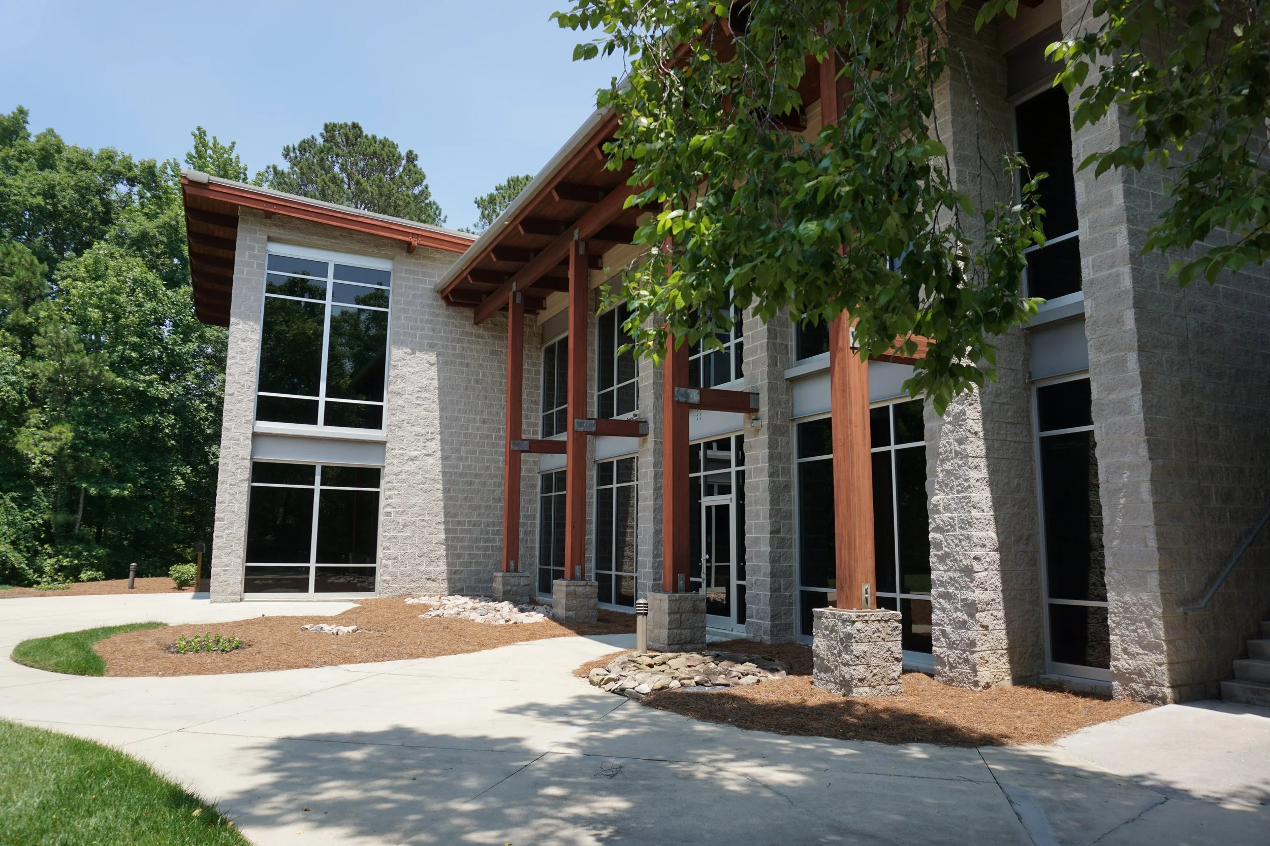 Exterior image of the private office and coworking building in North Raleigh