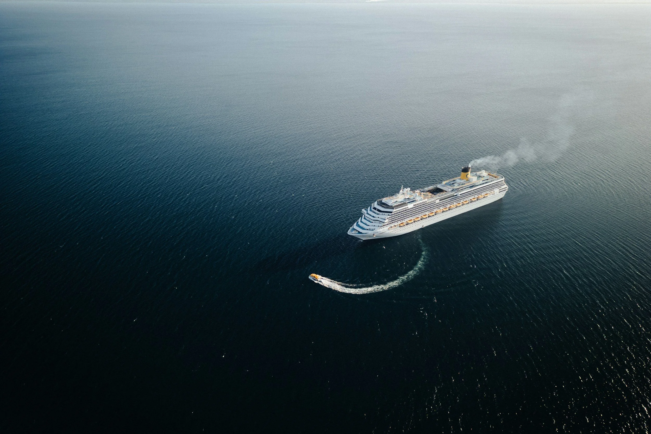 Aereo che nave da crociera in mare