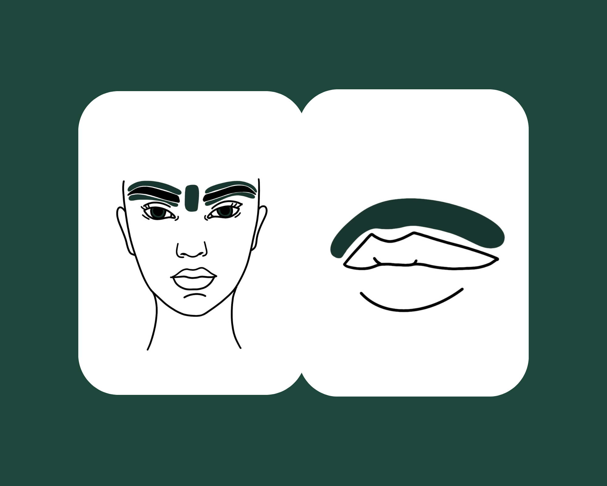 Illustration of a woman's face and lips with makeup, showing eyeliner, eyebrows, and lipstick.