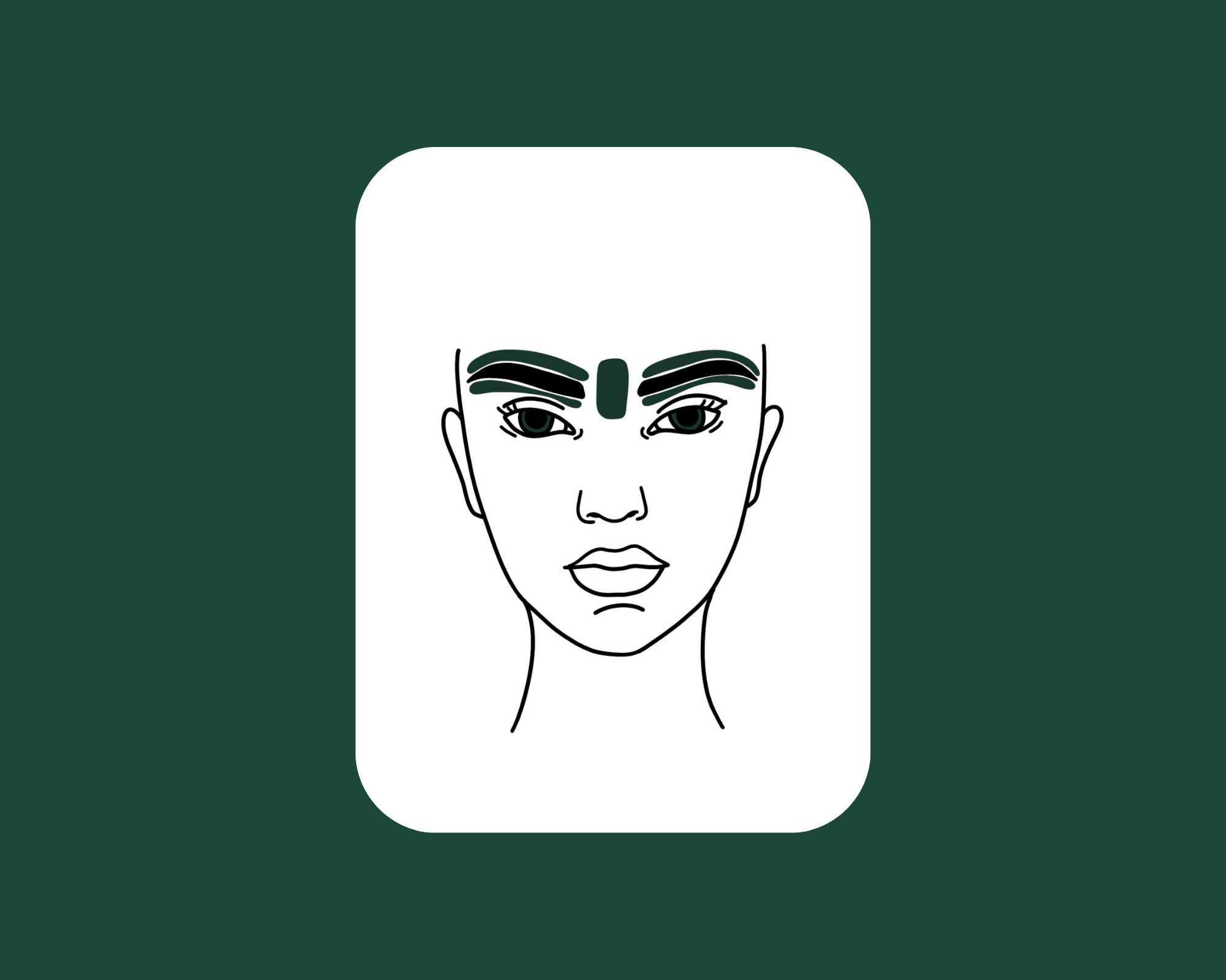 Line drawing of a woman's face with bold eyebrows and full lips, set against a white background.