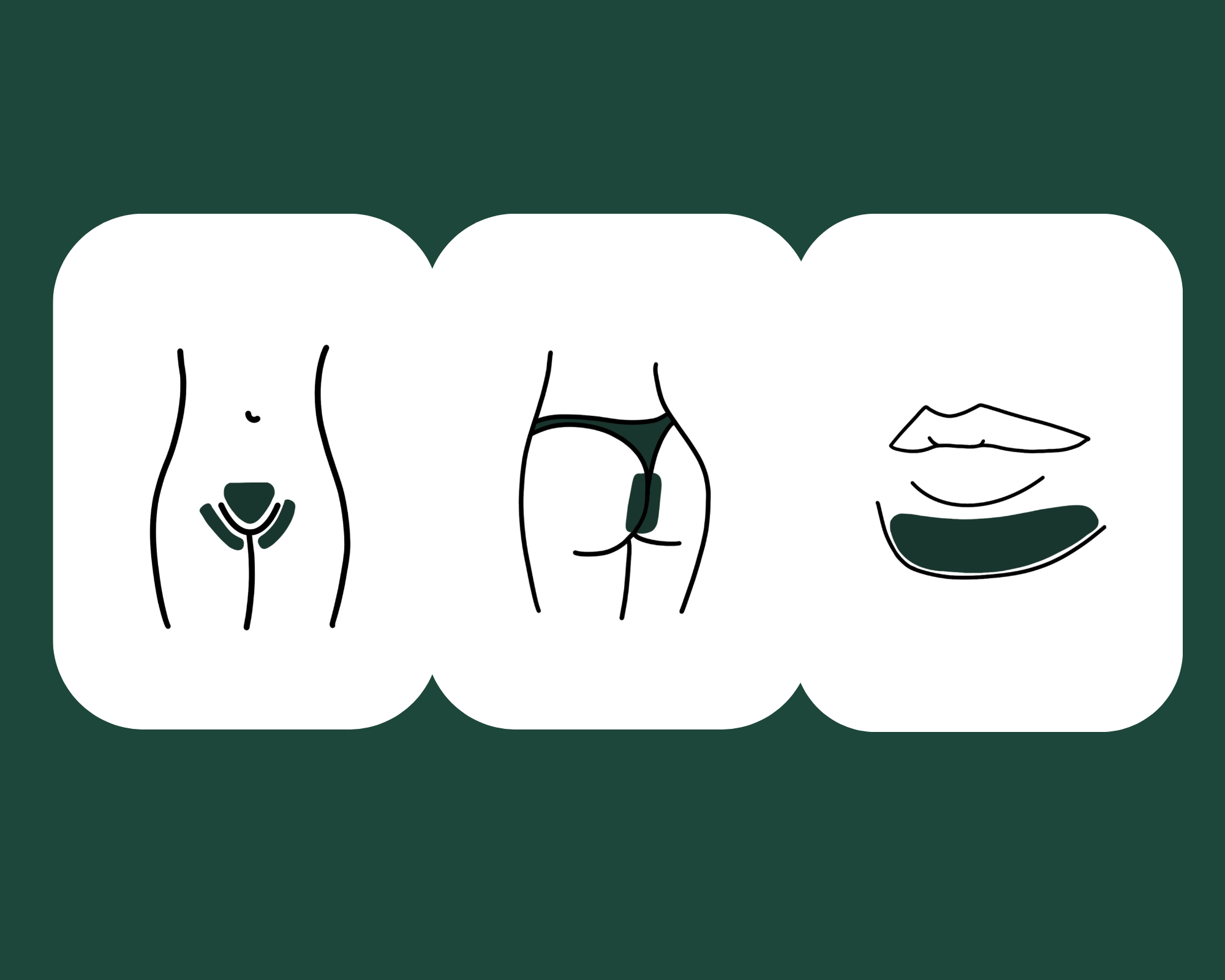 Line drawing of a woman's nude front, back, and face, with focus on intimate body parts.