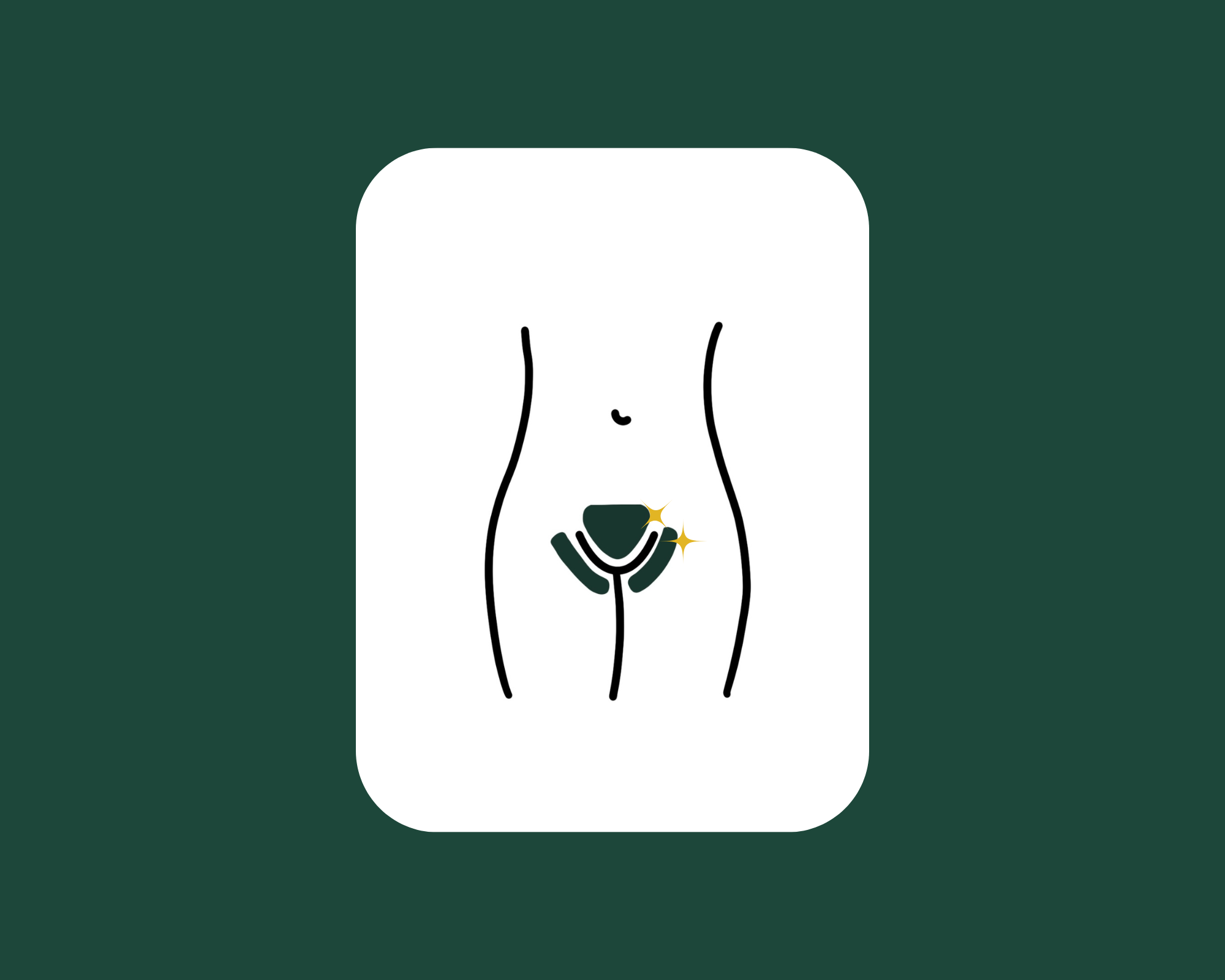 Minimalist illustration of a woman's lower torso with a black brief and sparkles.