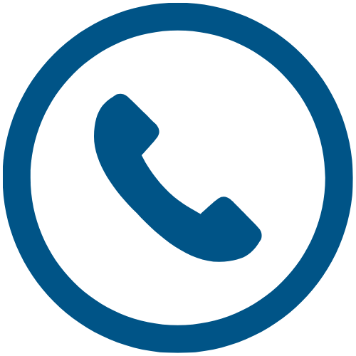 Icon of a telephone receiver inside a blue circle.