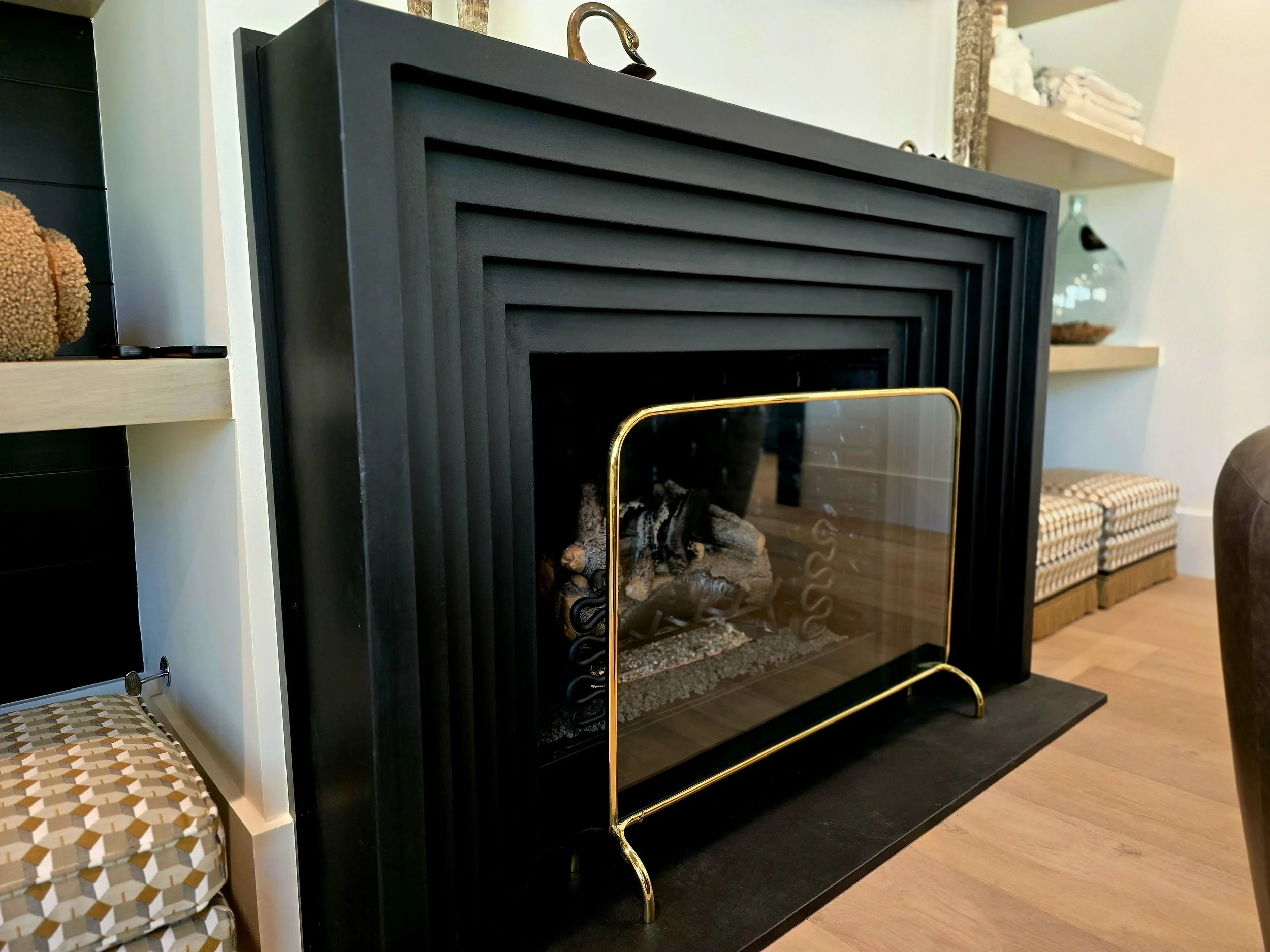 Black modern fireplace 