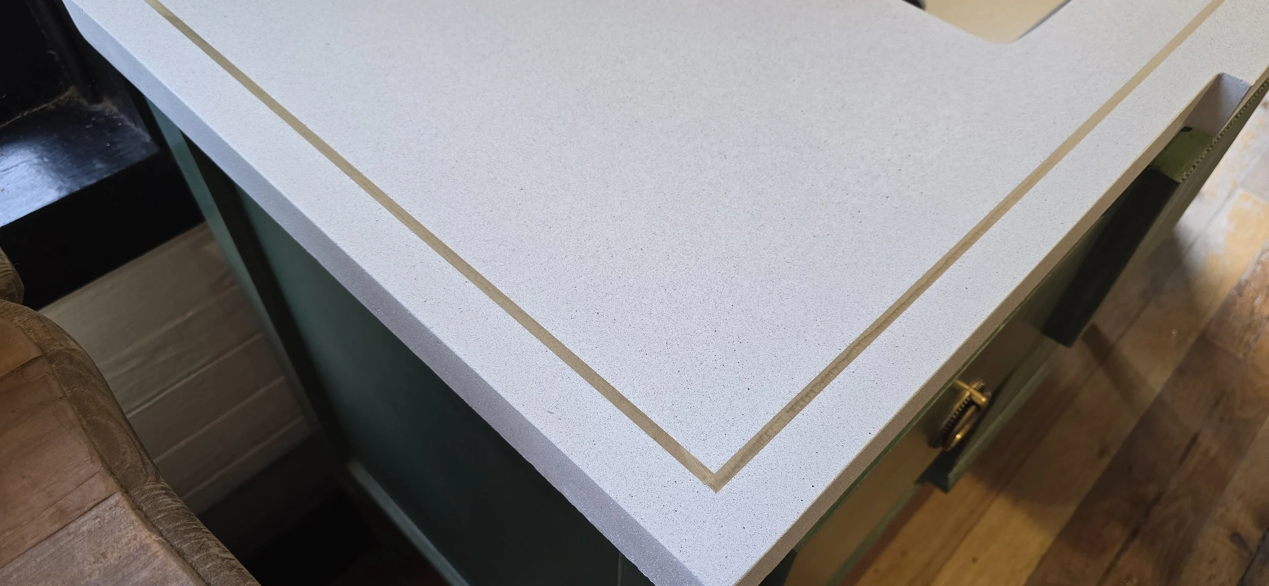 Brass Inlay white concrete sink