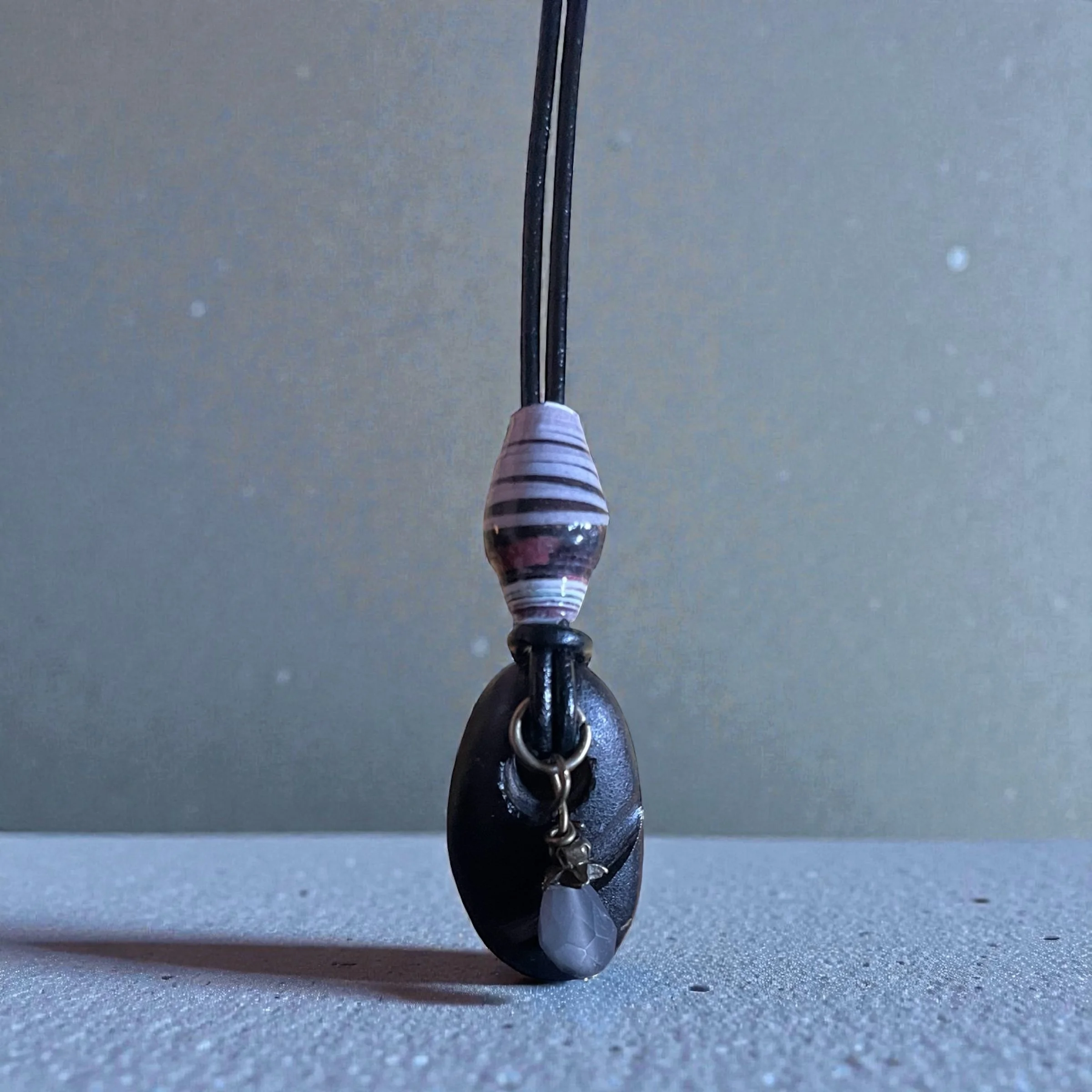 Natural Brown Bead River Rock Necklace with Groove