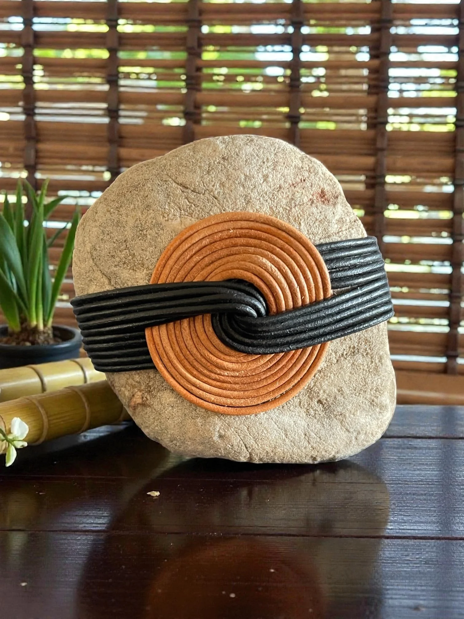 Balance: Leather Wrap Circle-Large Wrapped Stone