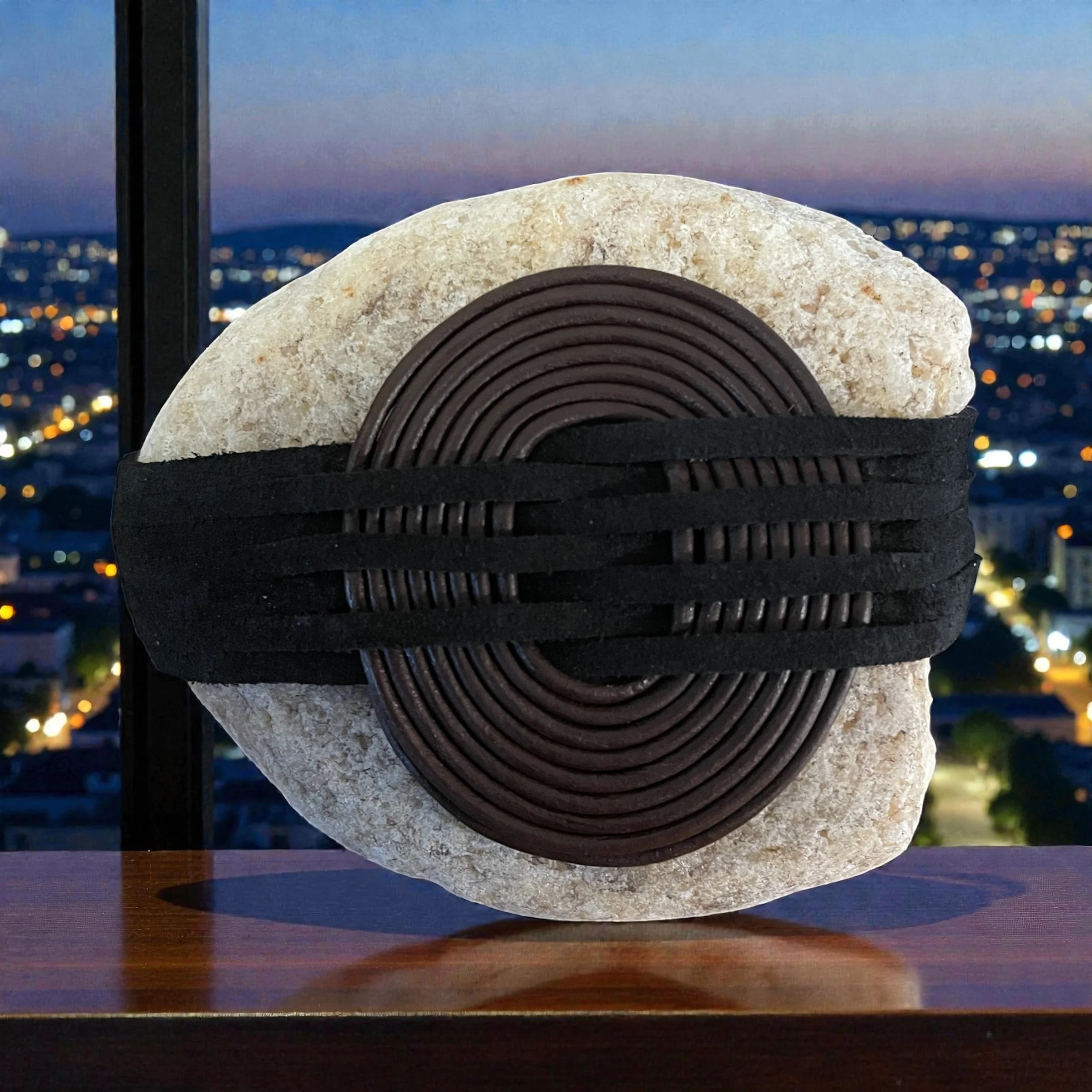 Luxury: Leather Woven Circle-Large Wrapped Stone