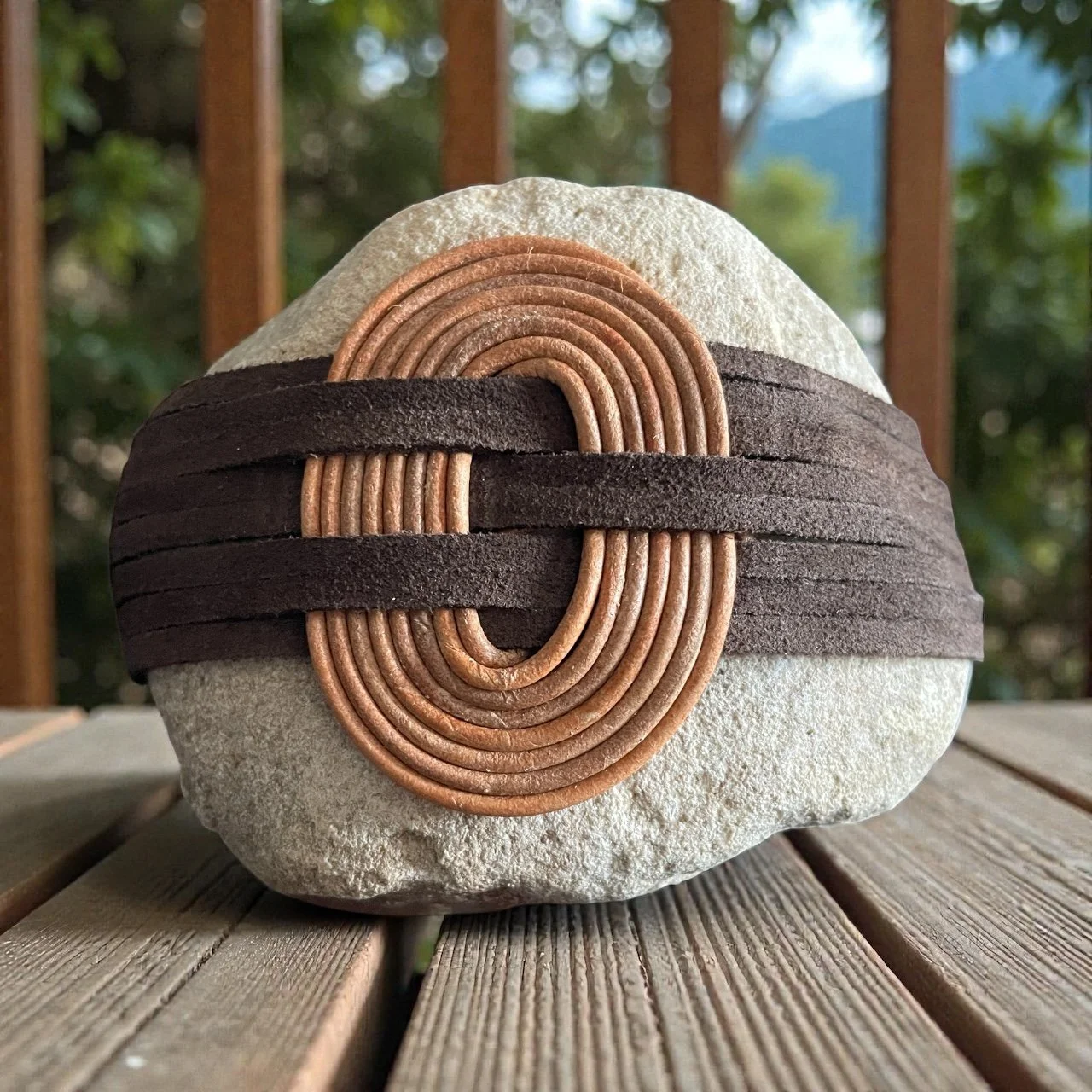 Leather Circle Wrapped Stone