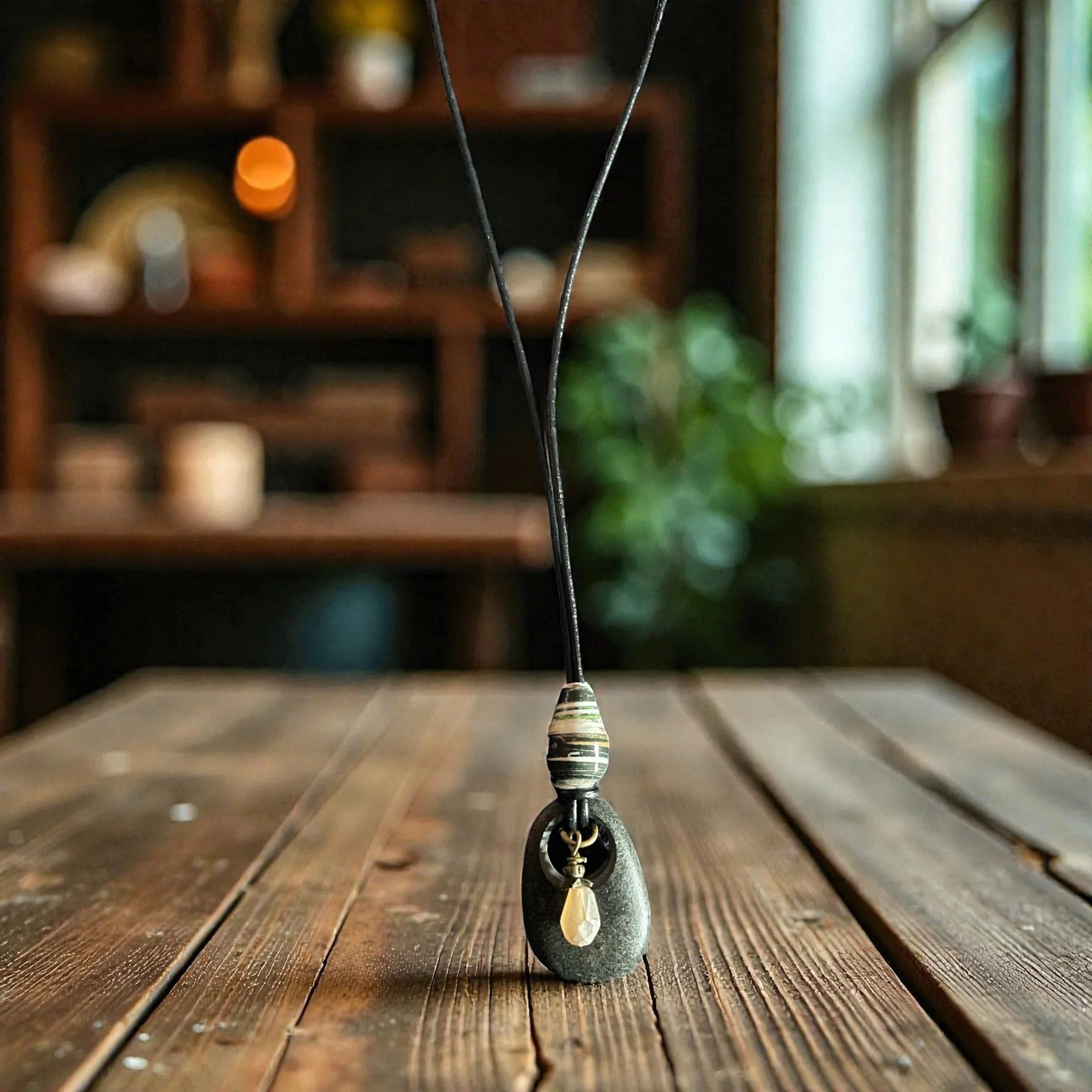 Natural White and Gray with Brown Bead River Rock Necklace