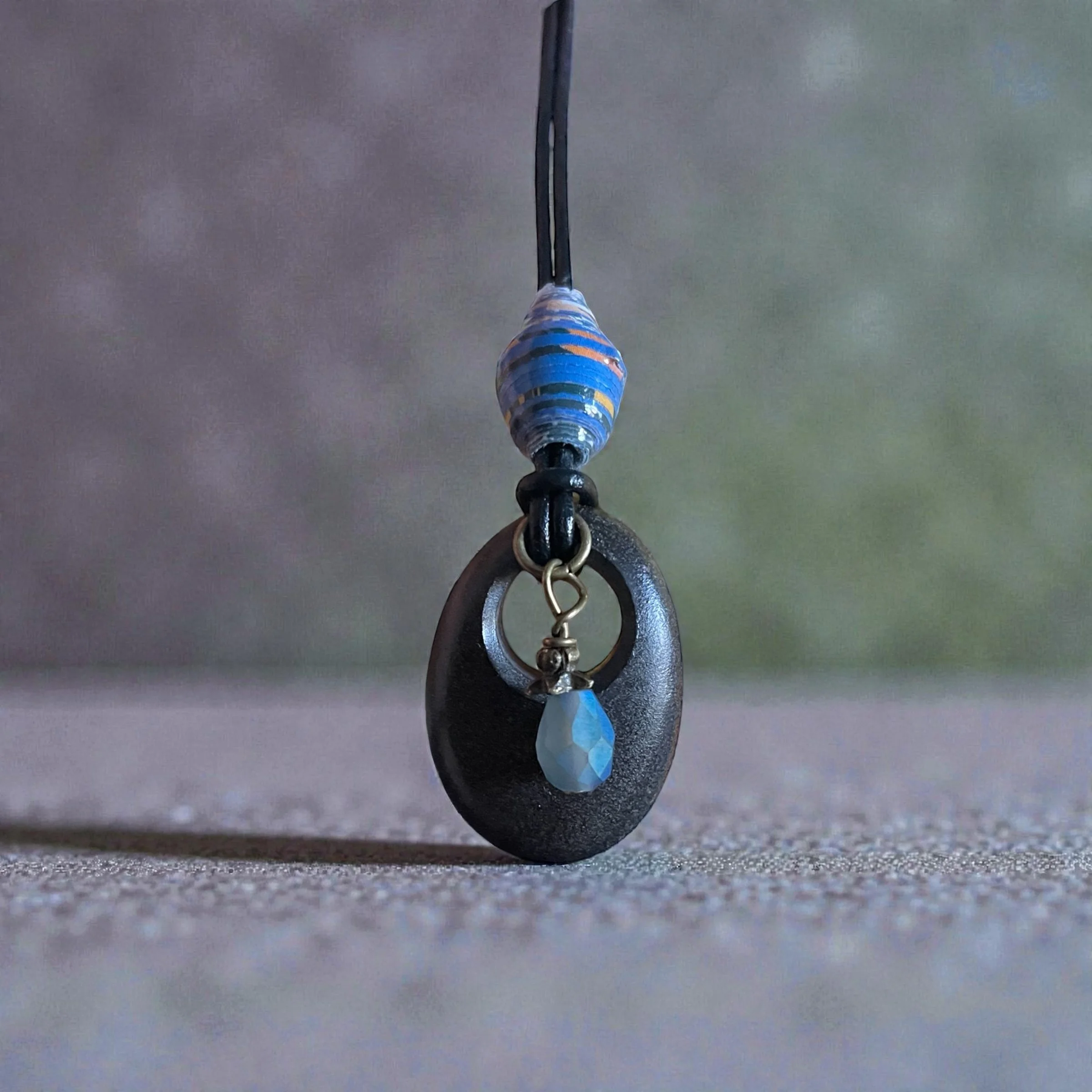 Natural Blue Bead River Rock Necklace