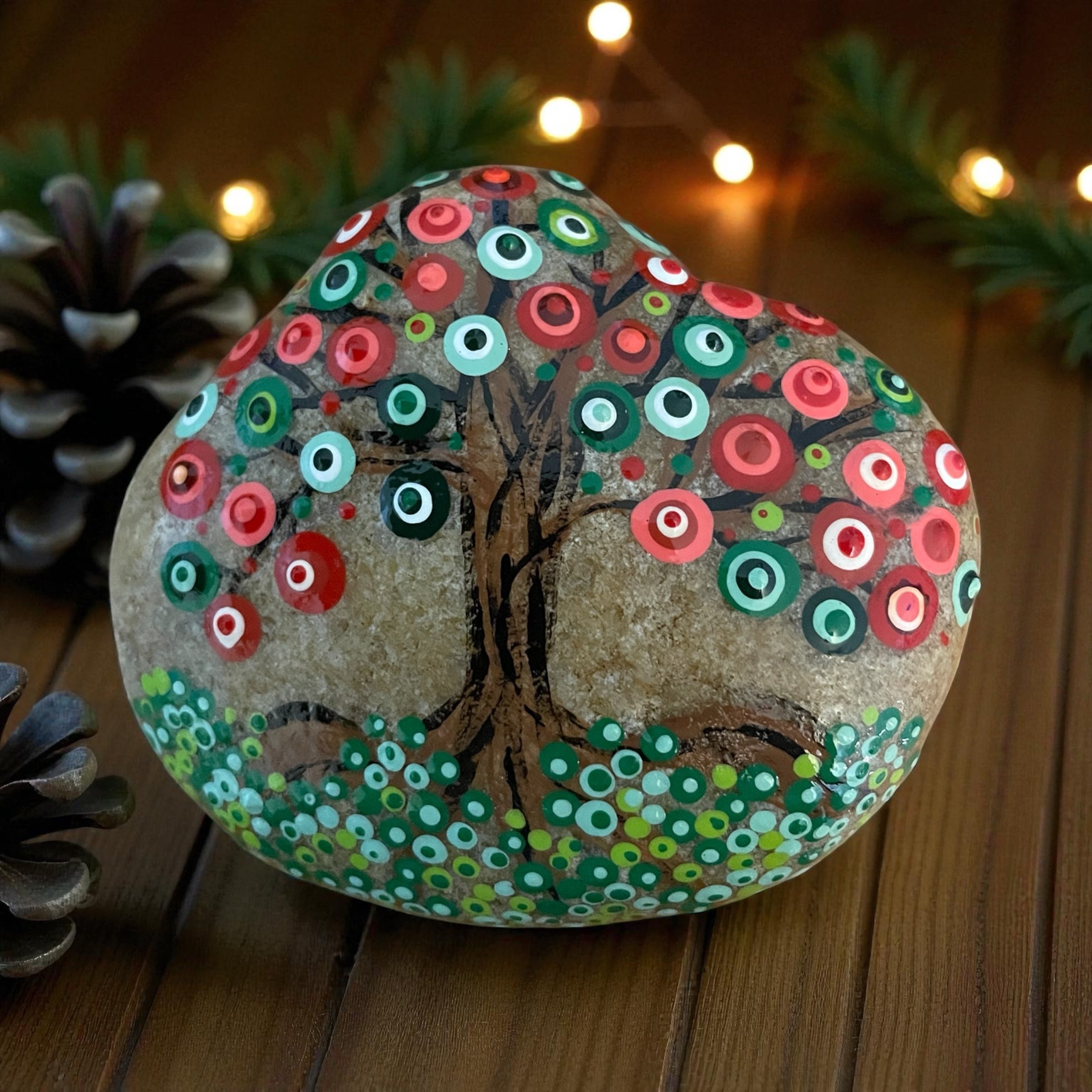 Red and Green Tree of Life Rock-Medium