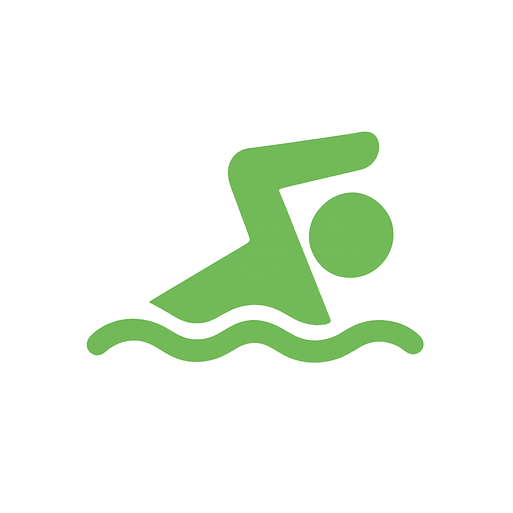 Ein grünes Symbol eines Schwimmers, der im Wasser schwimmt.