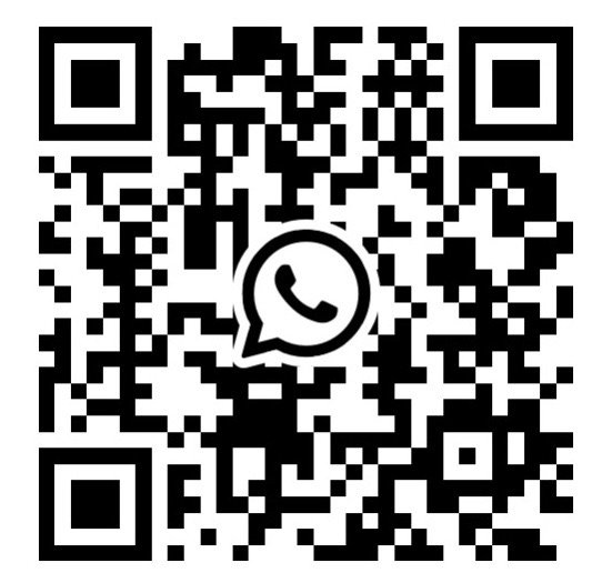 QR-Code mit WhatsApp-Logo in der Mitte, der zum Kontaktieren über WhatsApp dient.