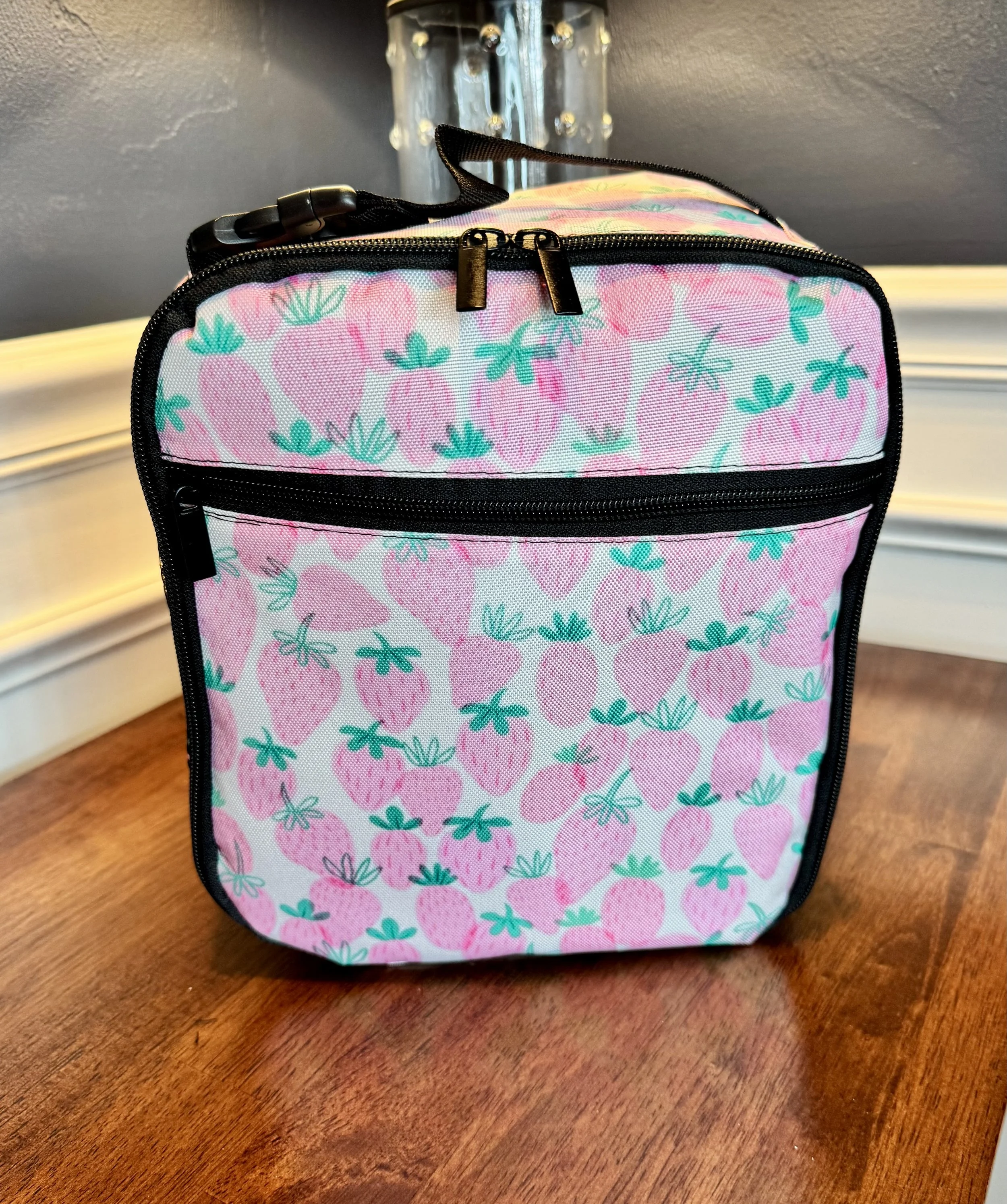 Pink Strawberries Lunch Tote Bag