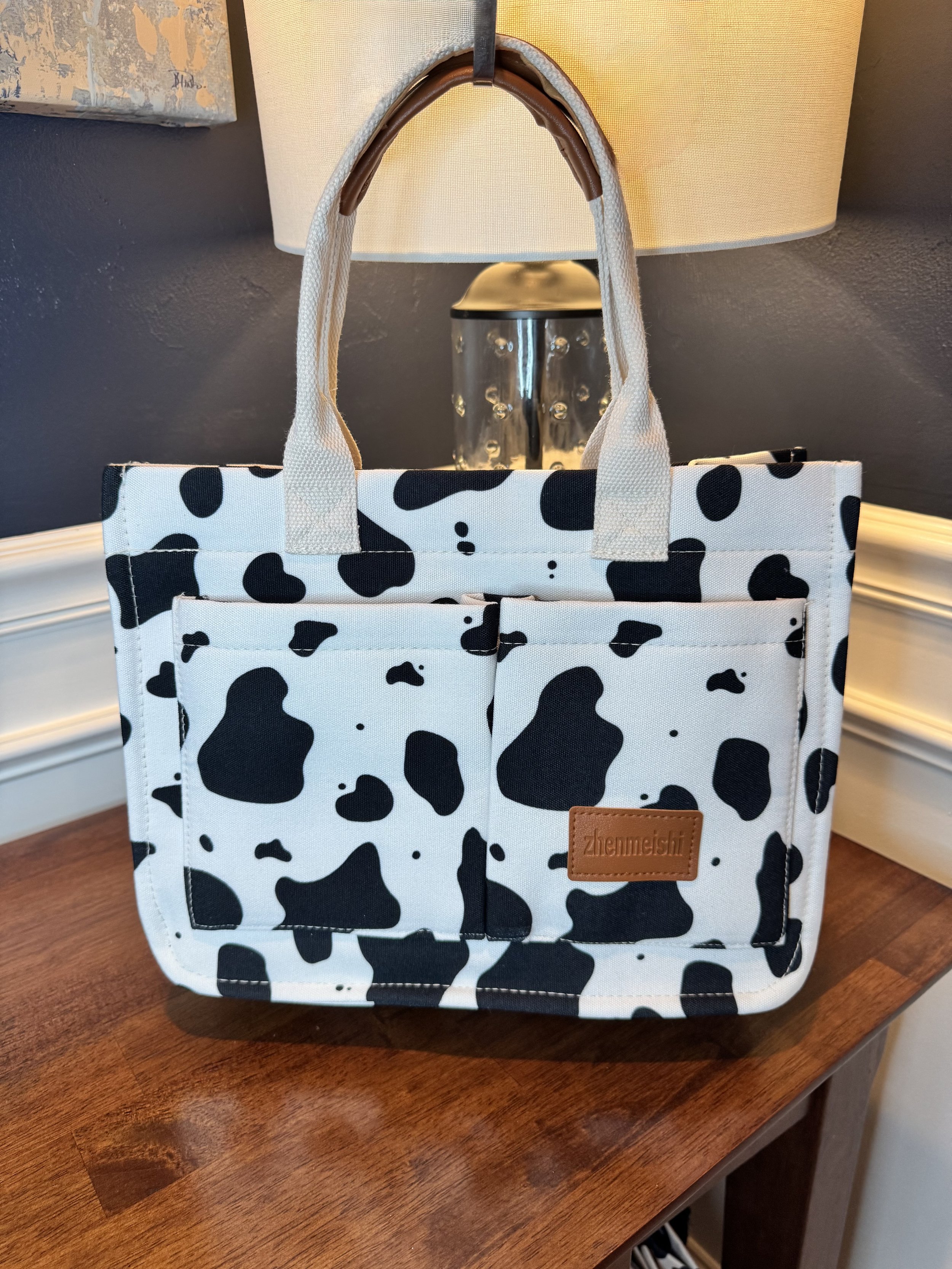 Black & White Cow Print Messenger Tote Bag