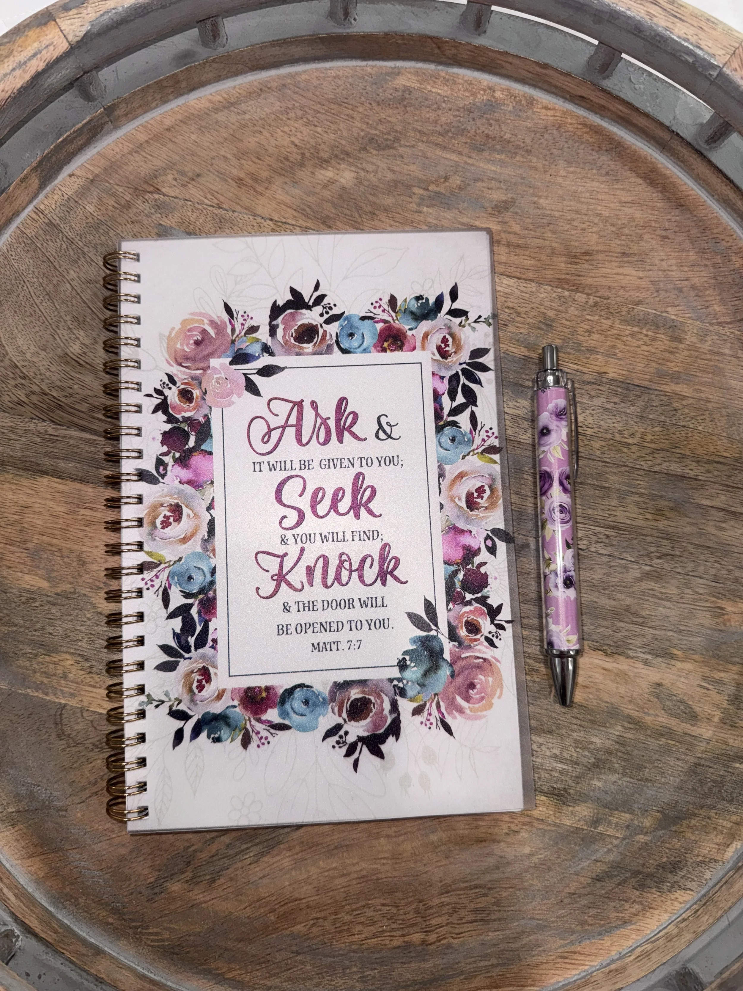 Pink Floral Faith Spiral Journal & Pen Set