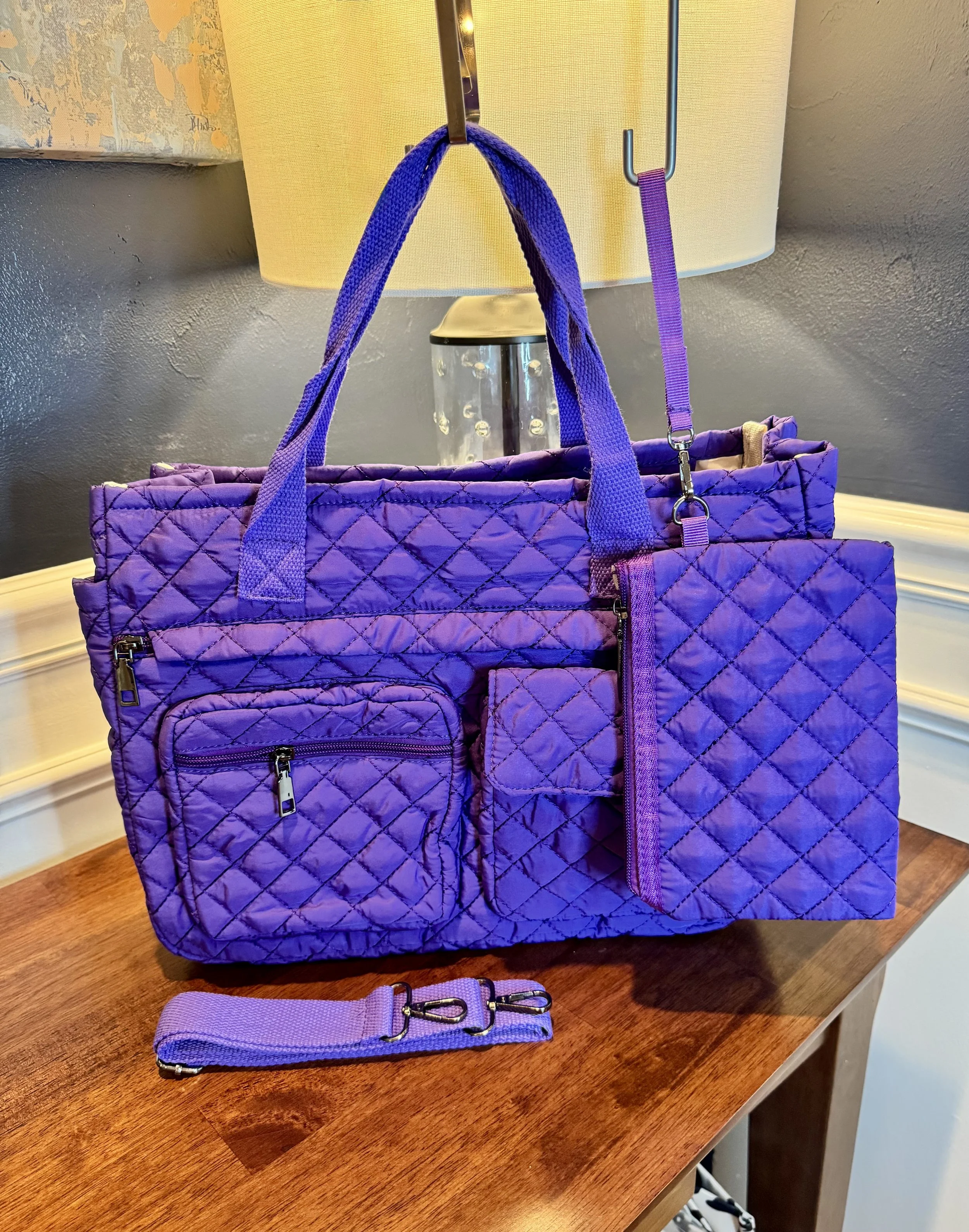 Purple Quilted Messenger Tote Bag | Laptop Bag