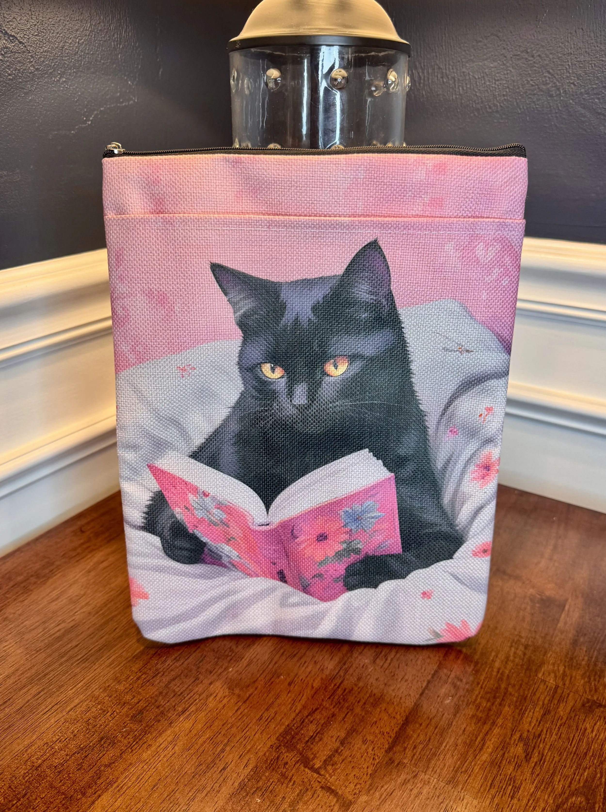 Black & Pink Cat Book Sleeve