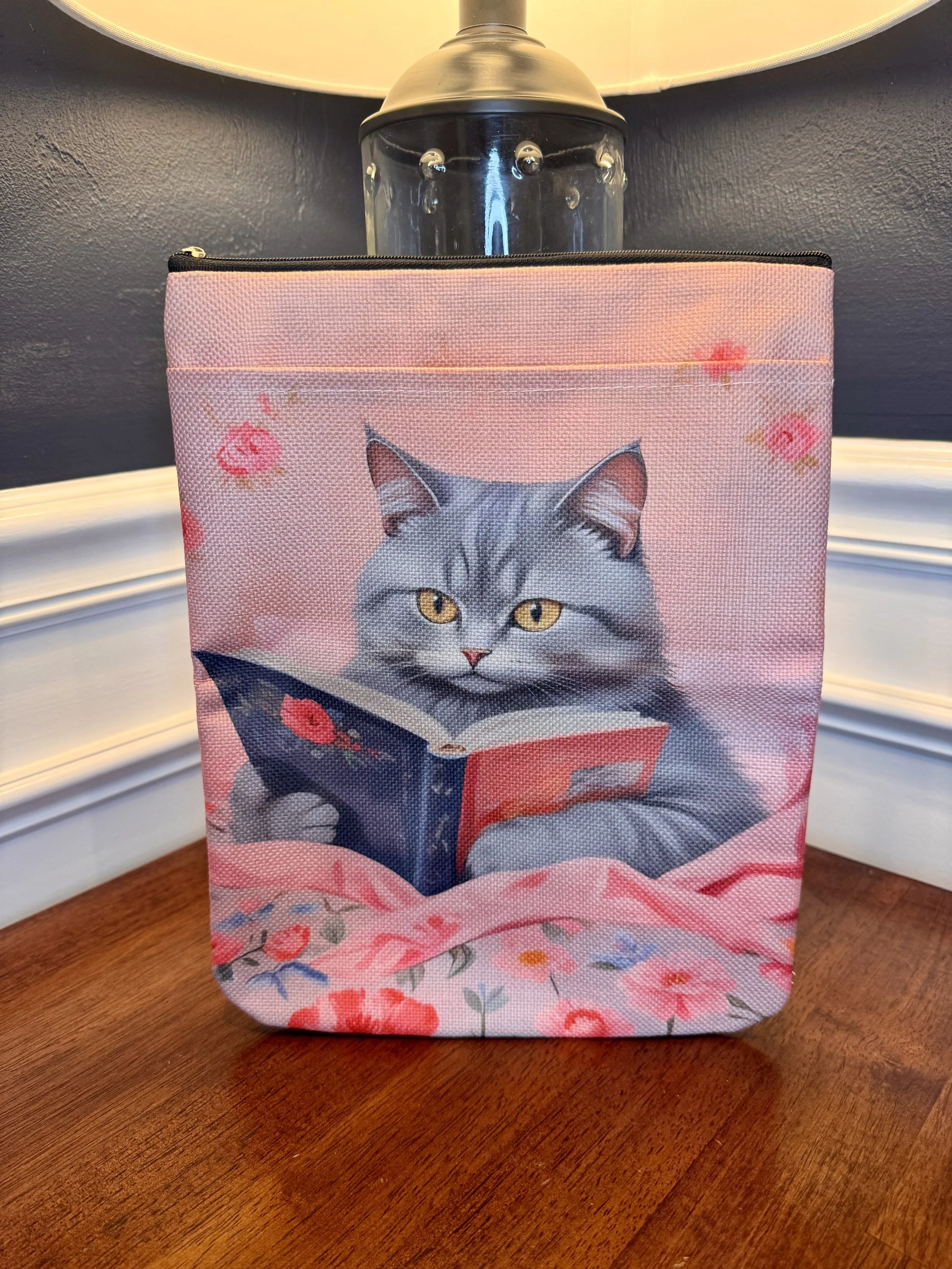 Gray & Pink Cat Book Sleeve