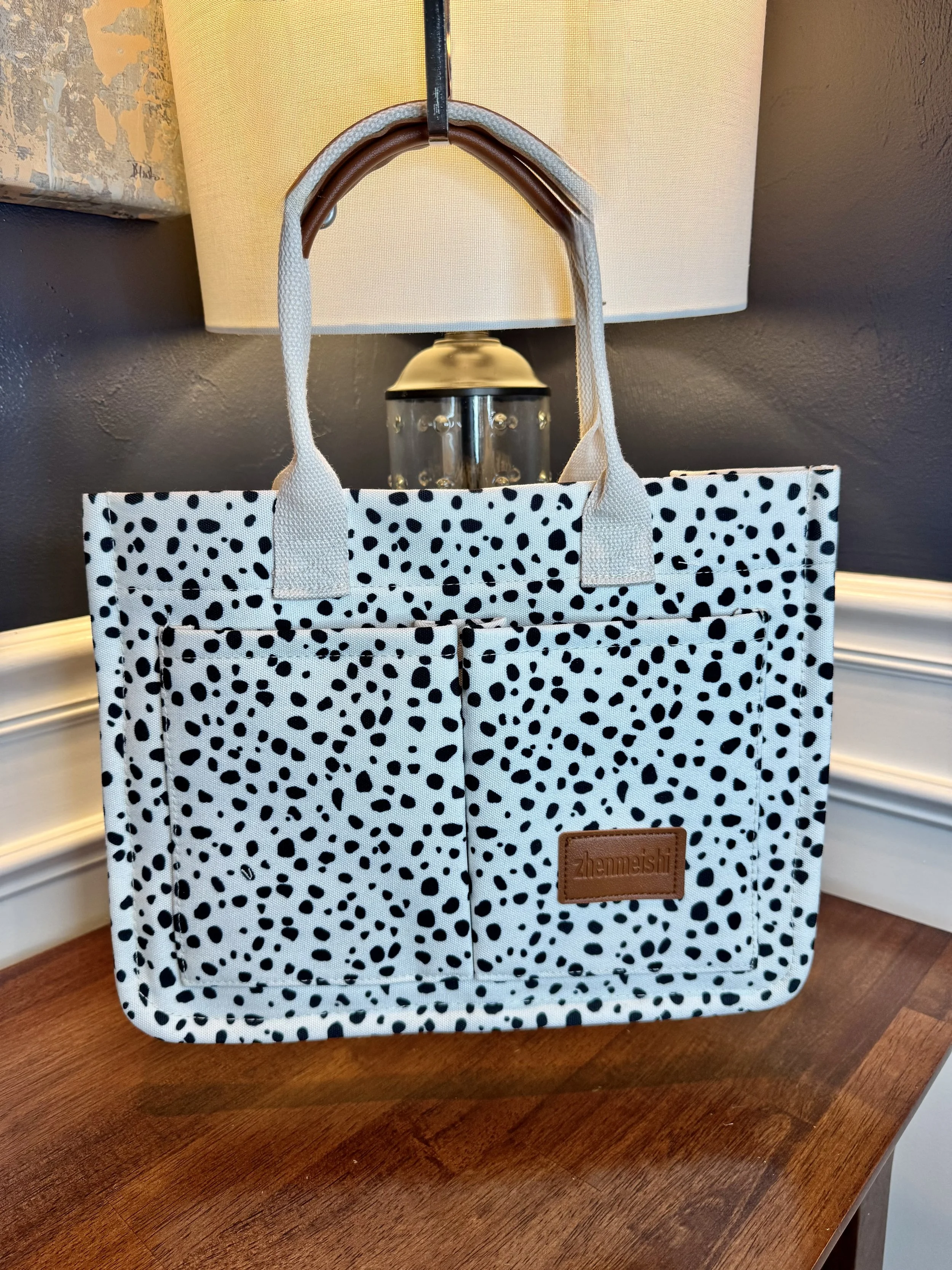 Black & Off White Leopard Animal Print Messenger Tote Bag