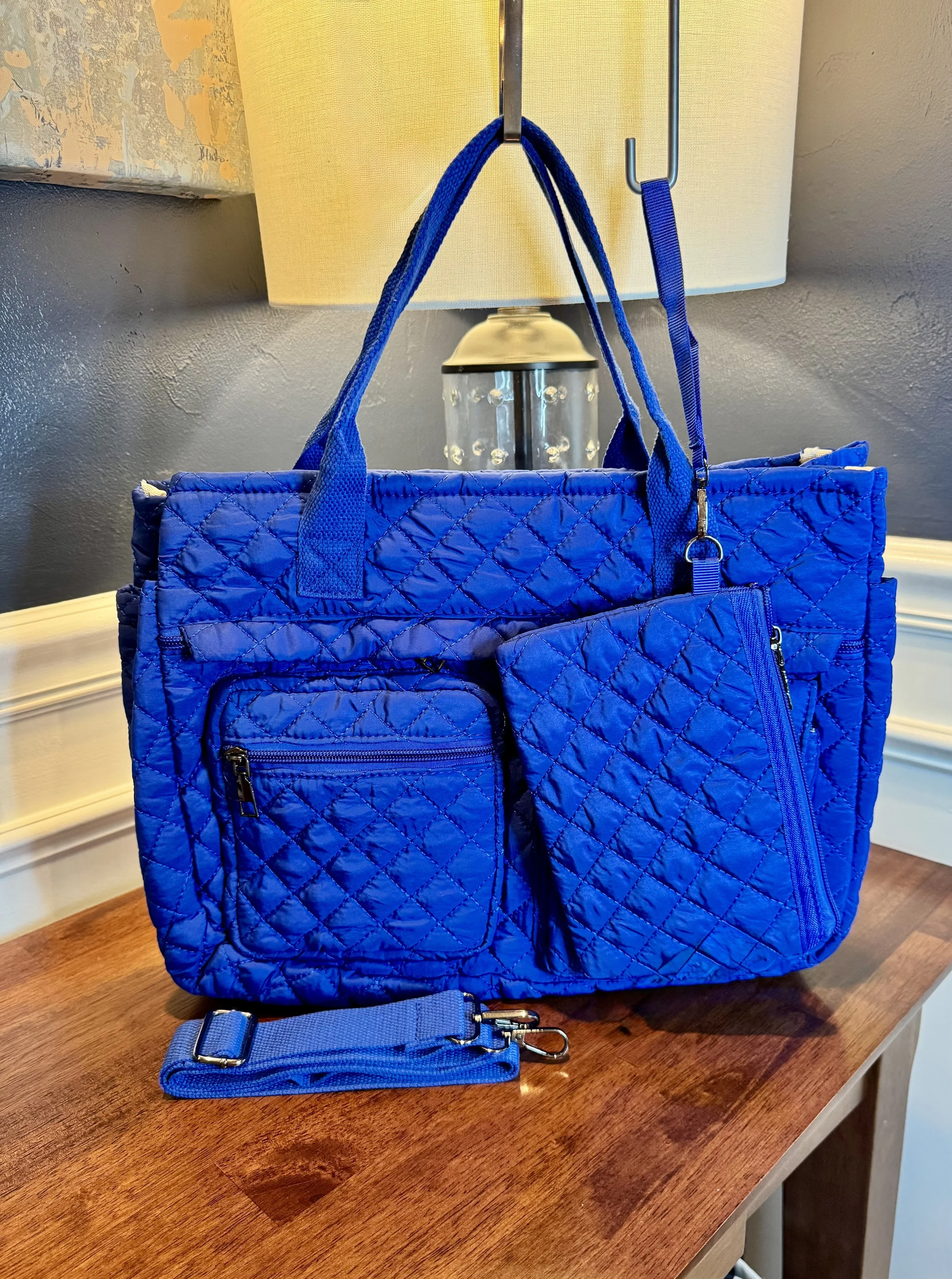 Royal Blue Quilted Messenger Tote Bag | Laptop Bag