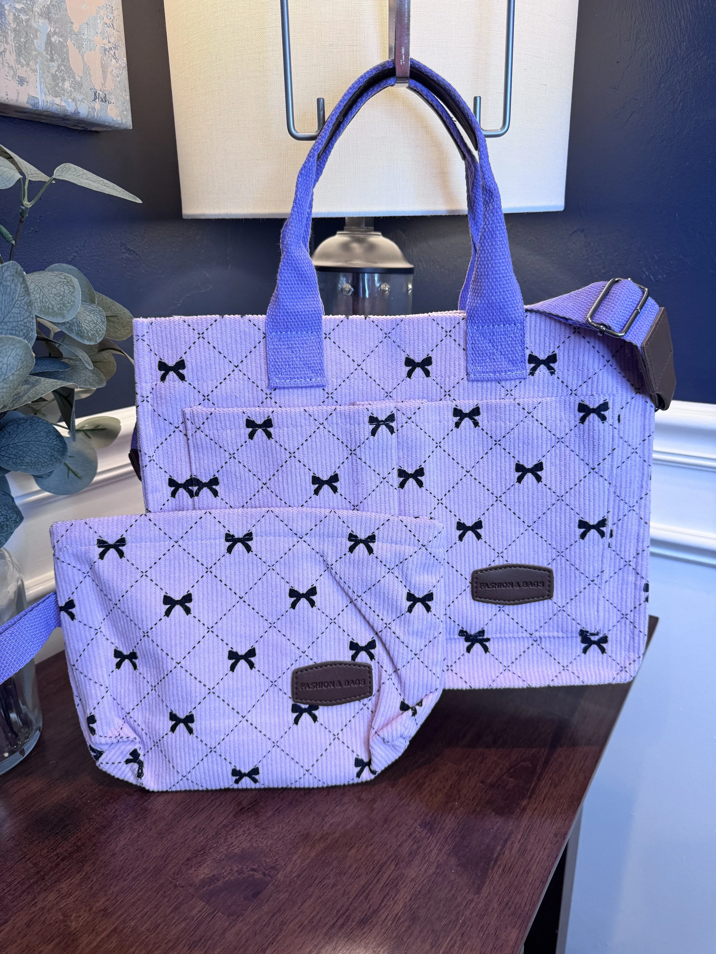 PREMIUM Light Purple Corduroy Quilted Messenger Tote Bag | Birthday gift | Book Lover | Gift | Graduation | Laptop Bag | Bows