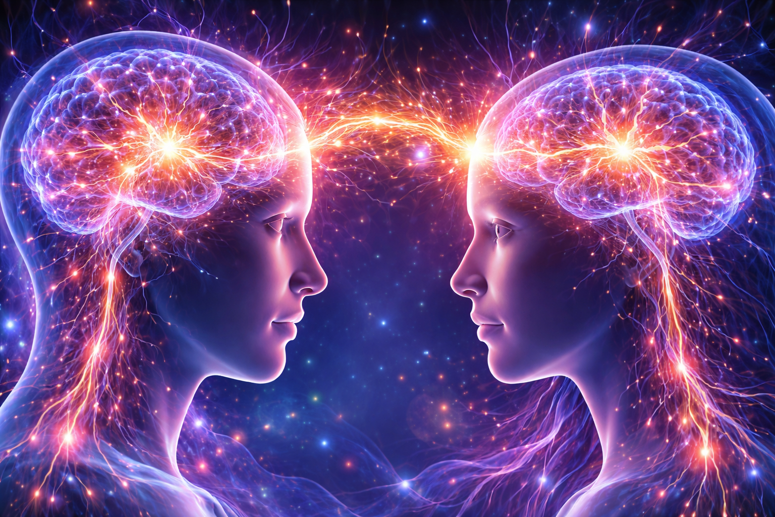 An illustration showing 2 brains syncing due to mirror neurons