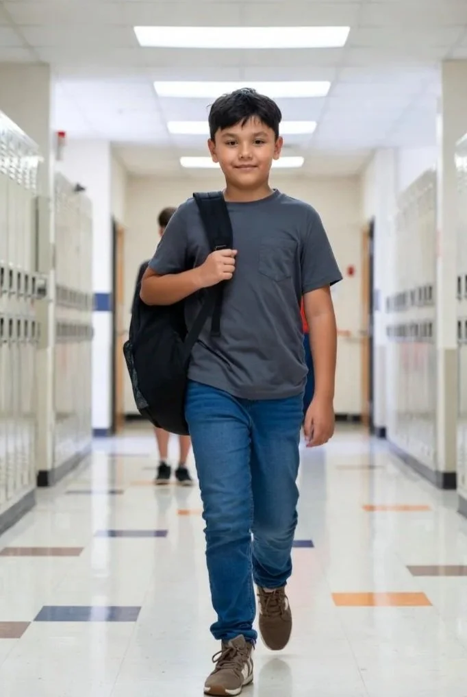 A boy walks the school hallways to help settle his nervous system by using bilateral movement