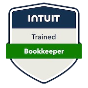 Badge with 'Intuit', 'Trained', and 'Bookkeeper' label