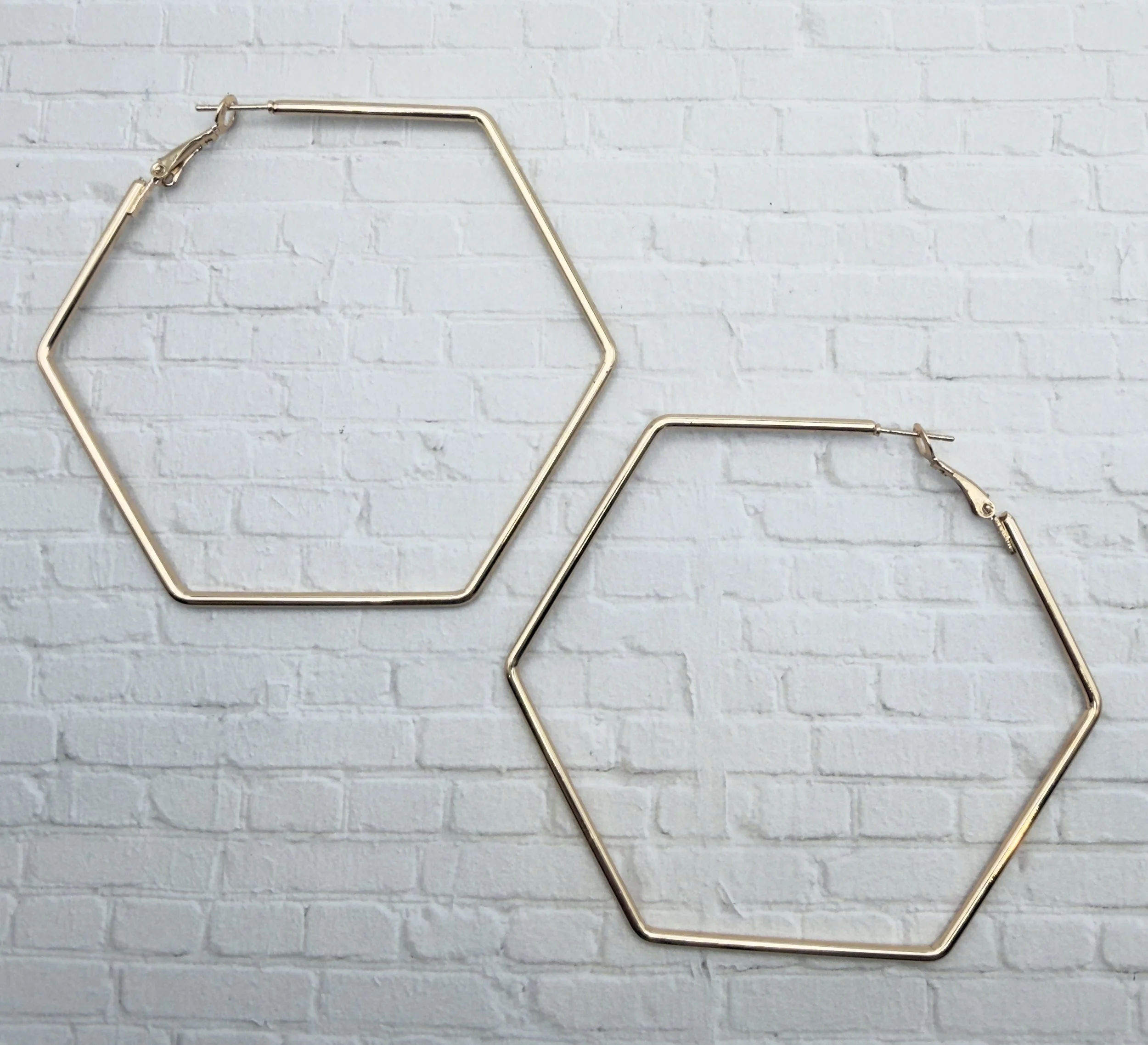 Gold Hexagon Clip Hoops
