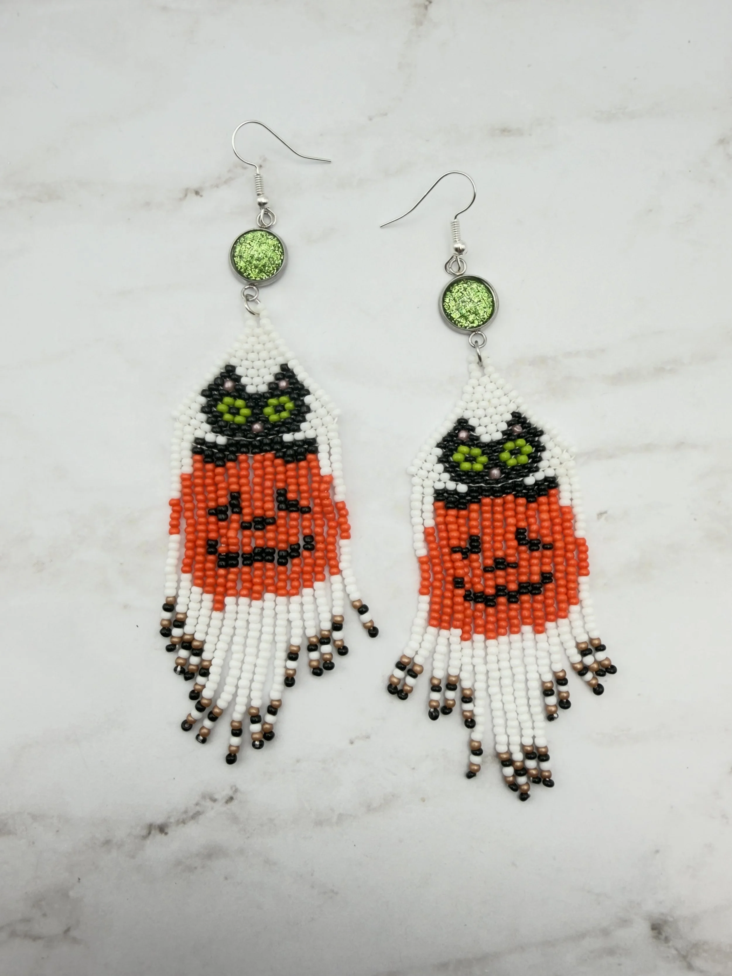 Halloween Pumpkin Beaded Earrings