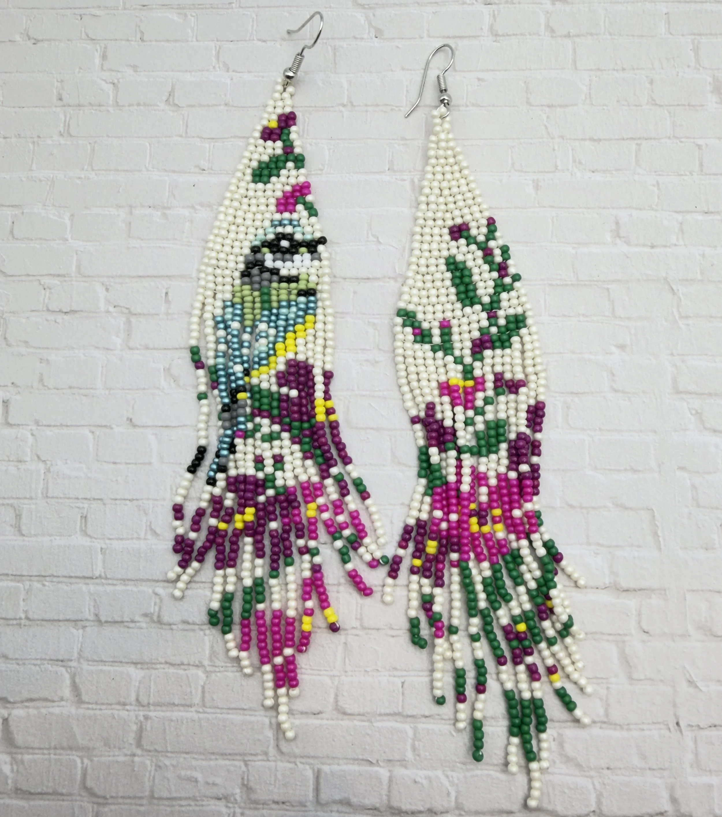 Floral Bird Seed Bead Earrings