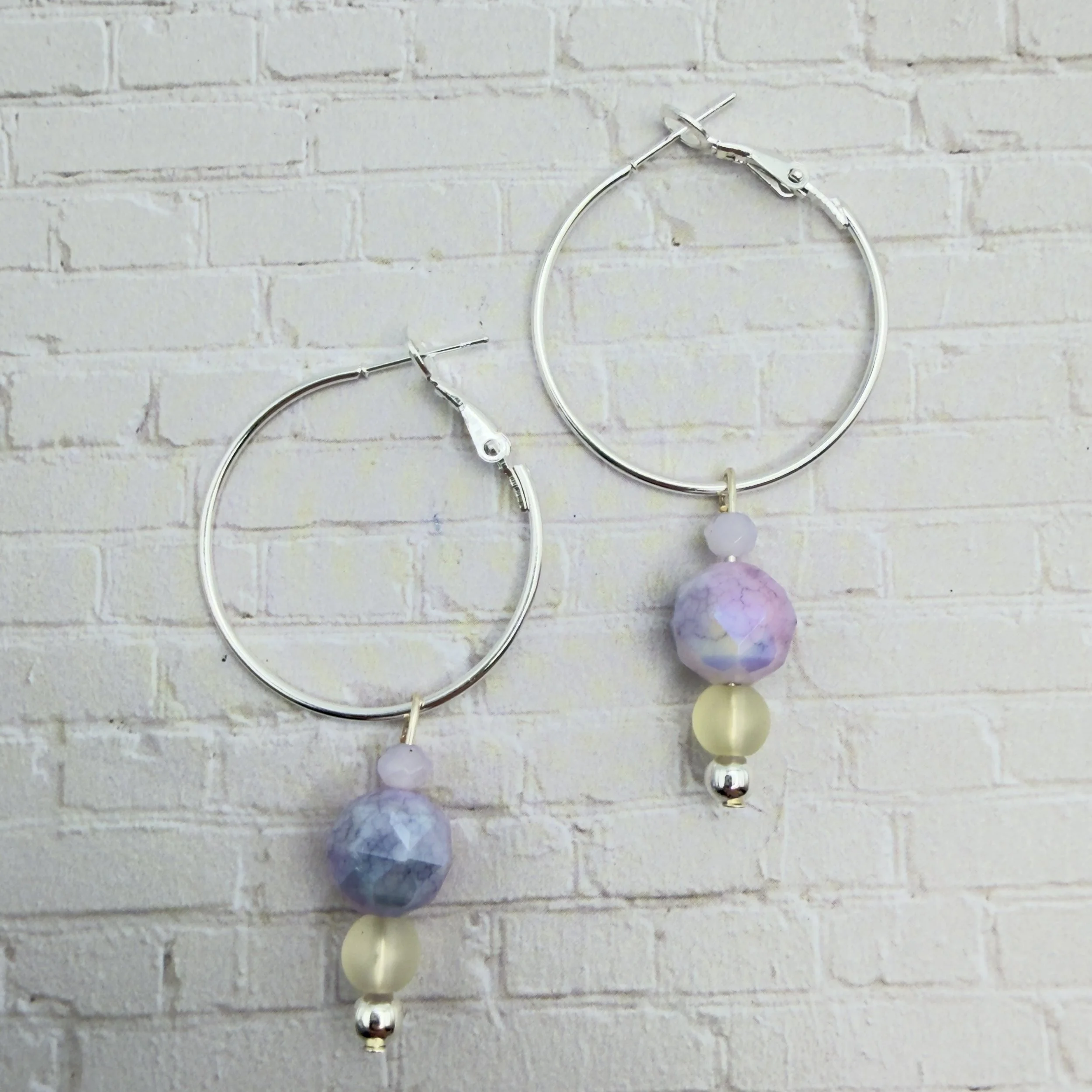 Lavender Charm Silver Hoop Earrings