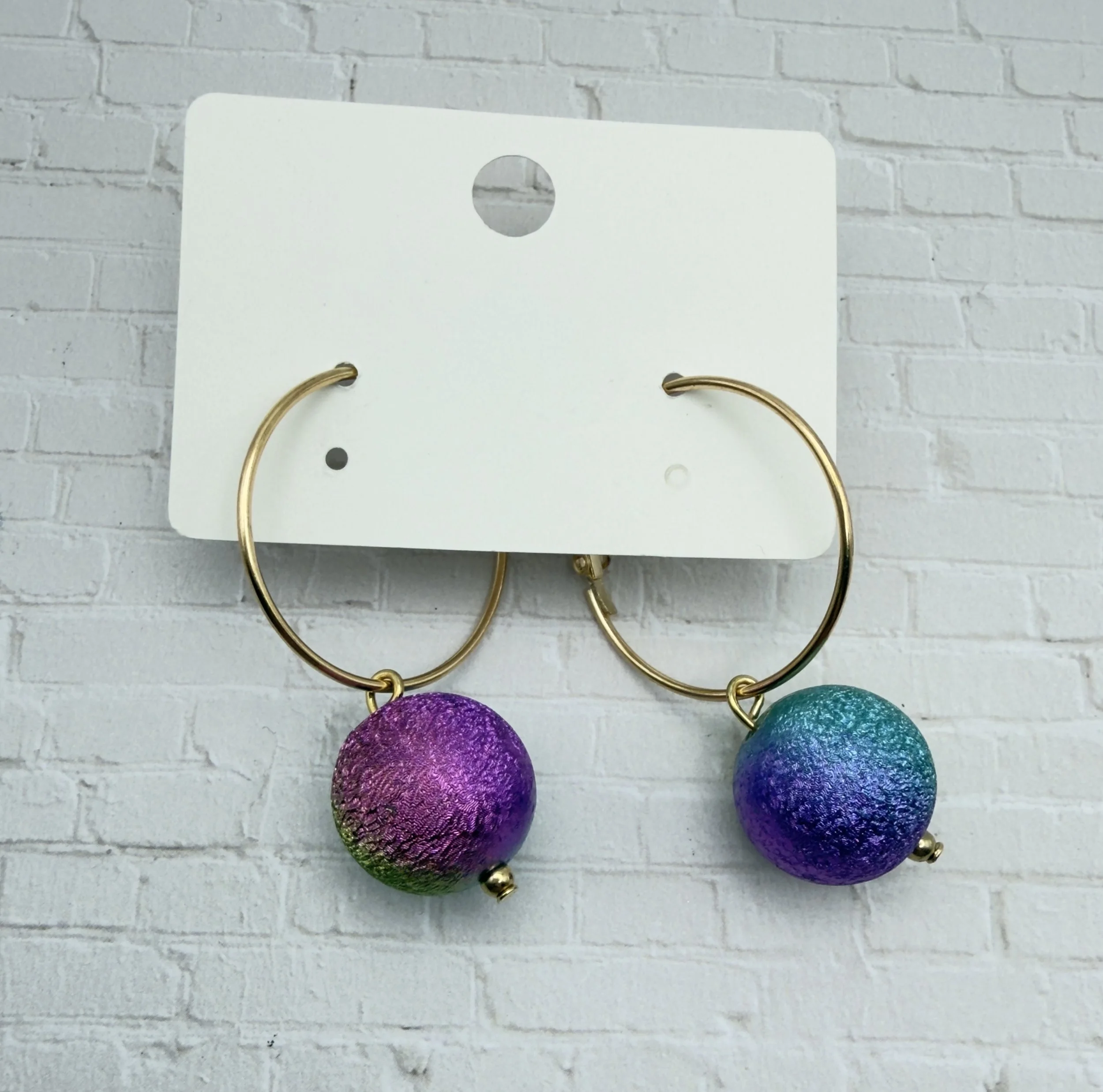 Gold Hoop Earrings with Gradient Spheres