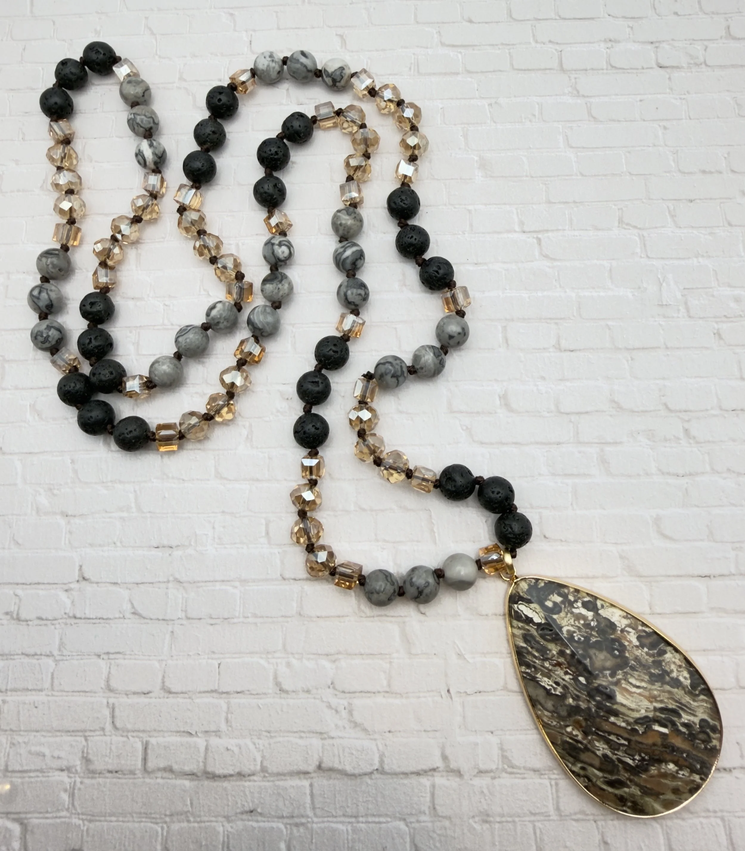 Stone Pendant Beaded Necklace