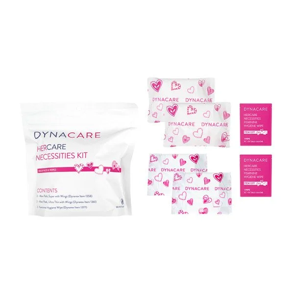 Feminine Menstrual Hygiene Kit - Standard - Pads w/wings & Wipes - 50 kits/Case