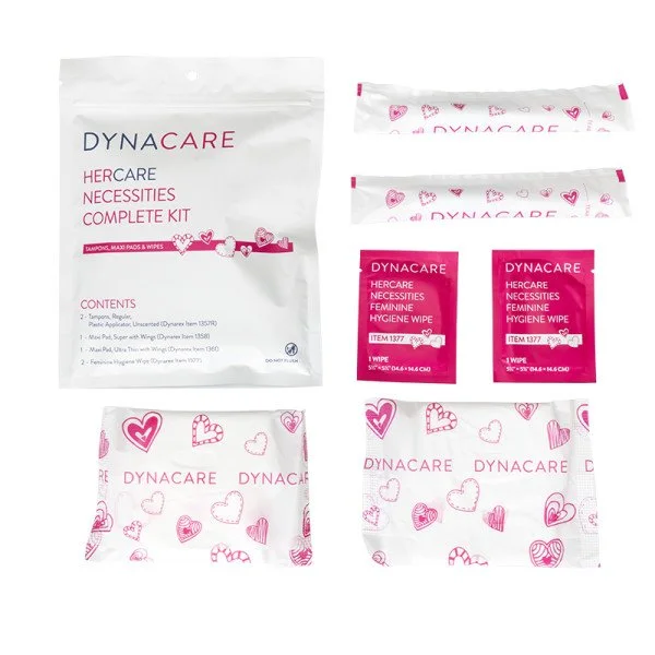 Feminine Menstrual Hygiene Kit - Deluxe - Tampons, Pads & Wipes - 50 kits/Case